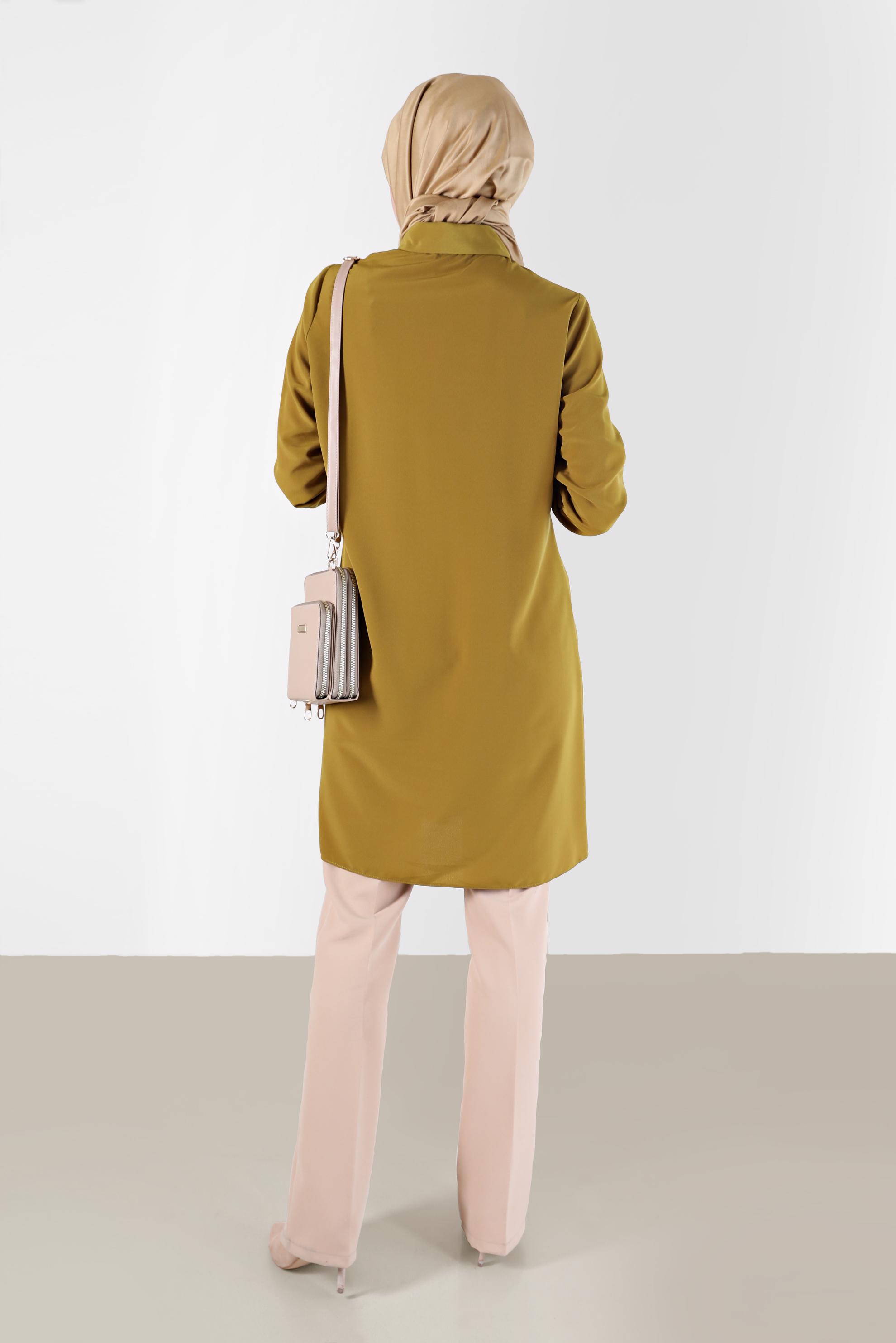 Tesettür giyim YEŞİL PUL PAYET DETAYLI DESENLİ TUNİK 42399 