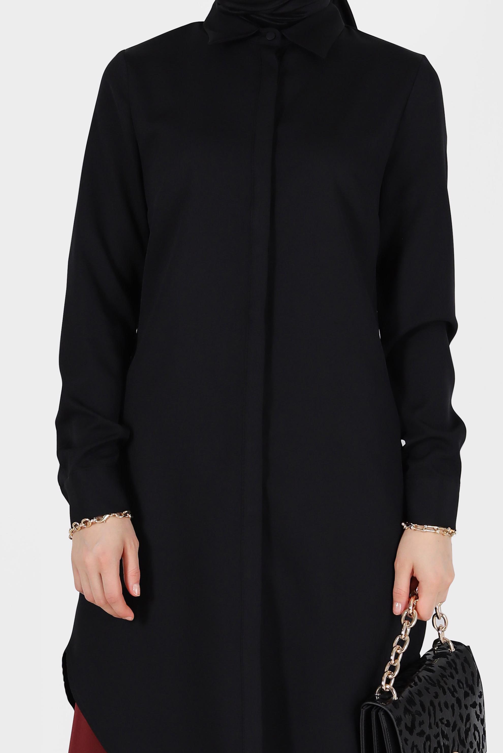 Tesettür giyim SİYAH GİZLİ DÜĞMELİ BASIC TUNİK 42403 