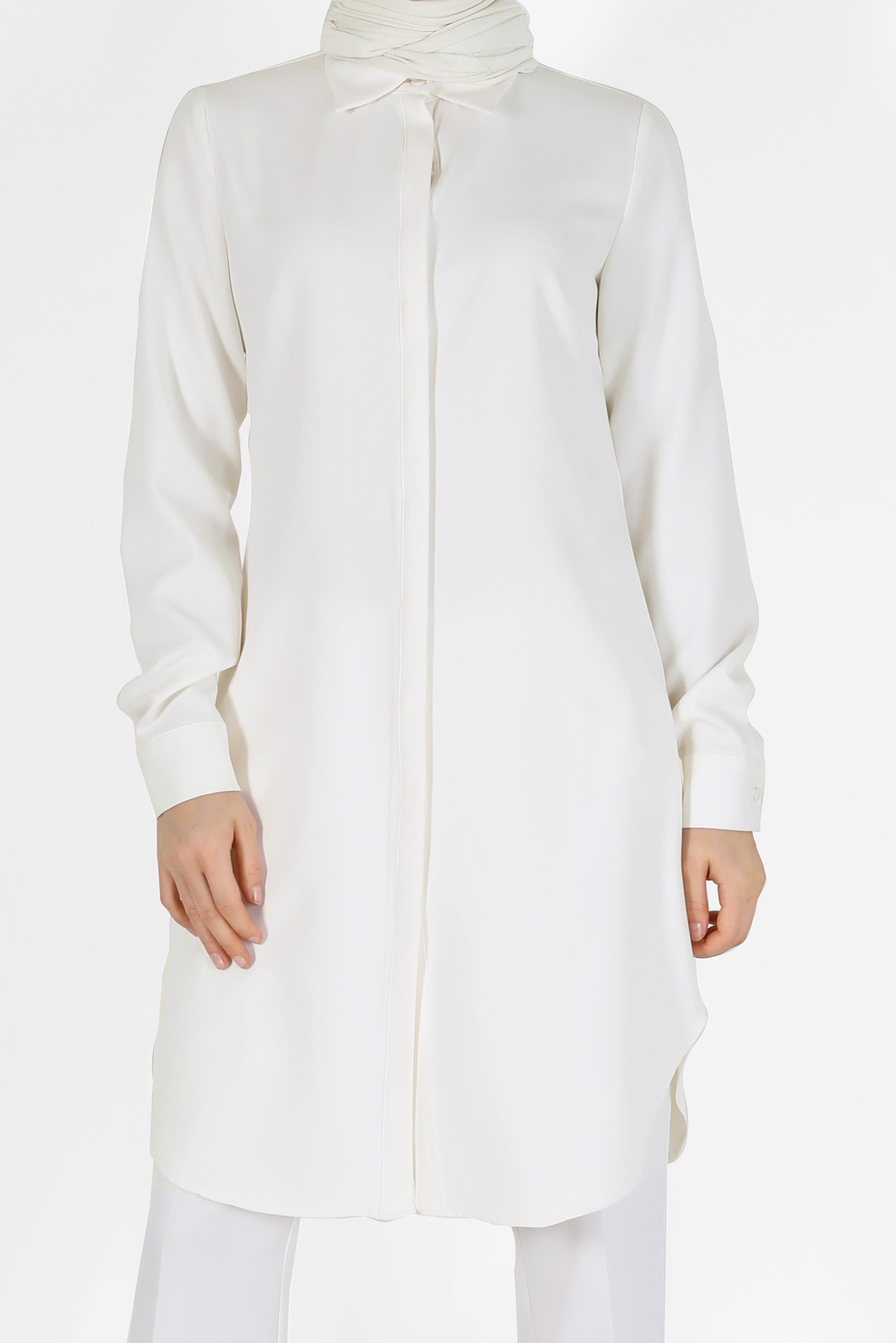 Tesettür giyim BEYAZ GİZLİ DÜĞMELİ BASIC TUNİK 42403 