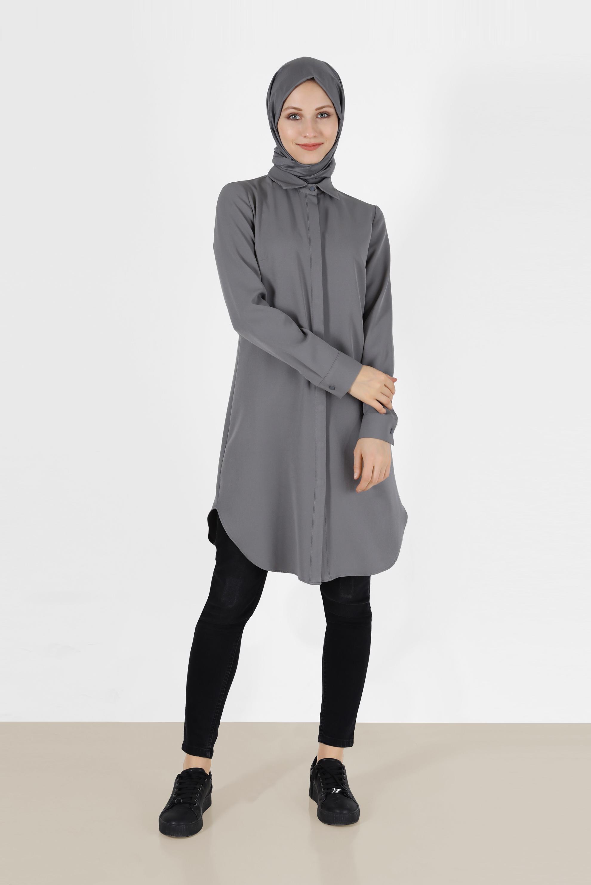 Hijab clothing GREY INVISIBLE BUTTONED BASIC TUNIC 42403