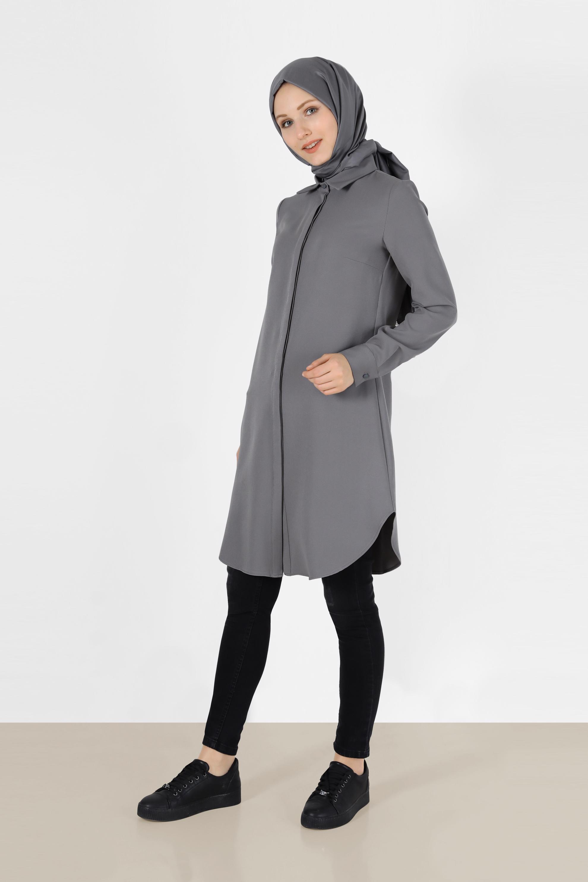 Hijab clothing GREY INVISIBLE BUTTONED BASIC TUNIC 42403