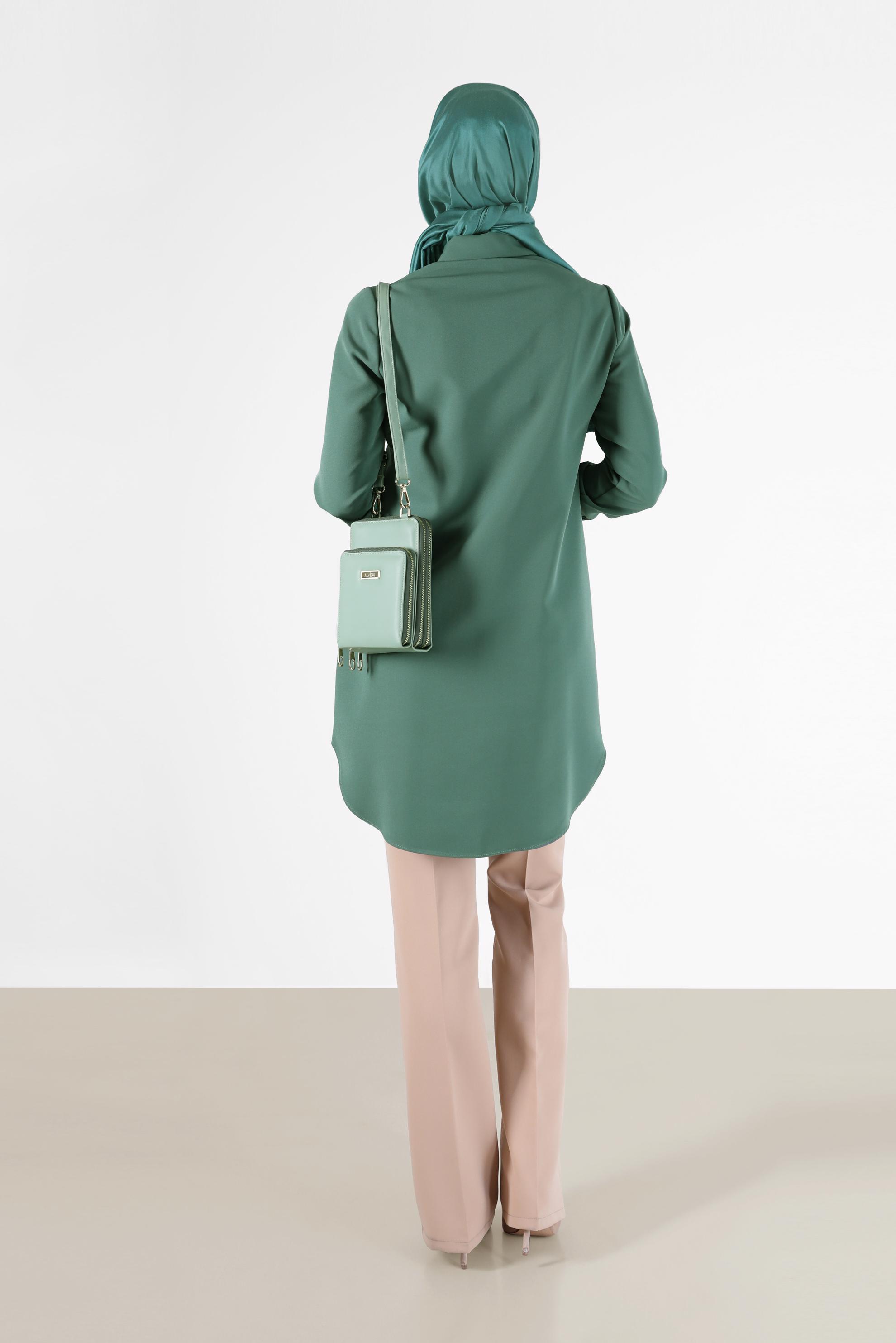 Tesettür giyim YEŞİL GİZLİ DÜĞMELİ BASIC TUNİK 42403 