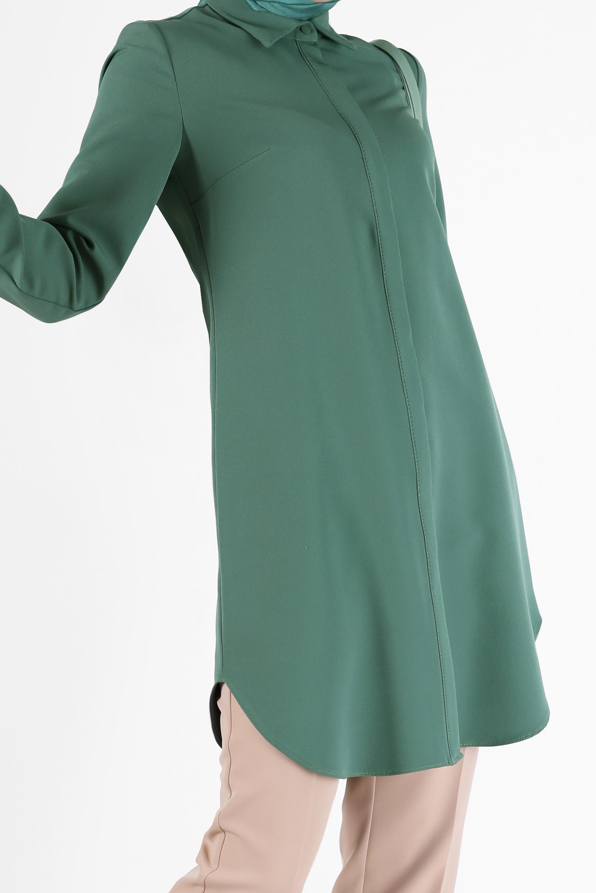 Tesettür giyim YEŞİL GİZLİ DÜĞMELİ BASIC TUNİK 42403 