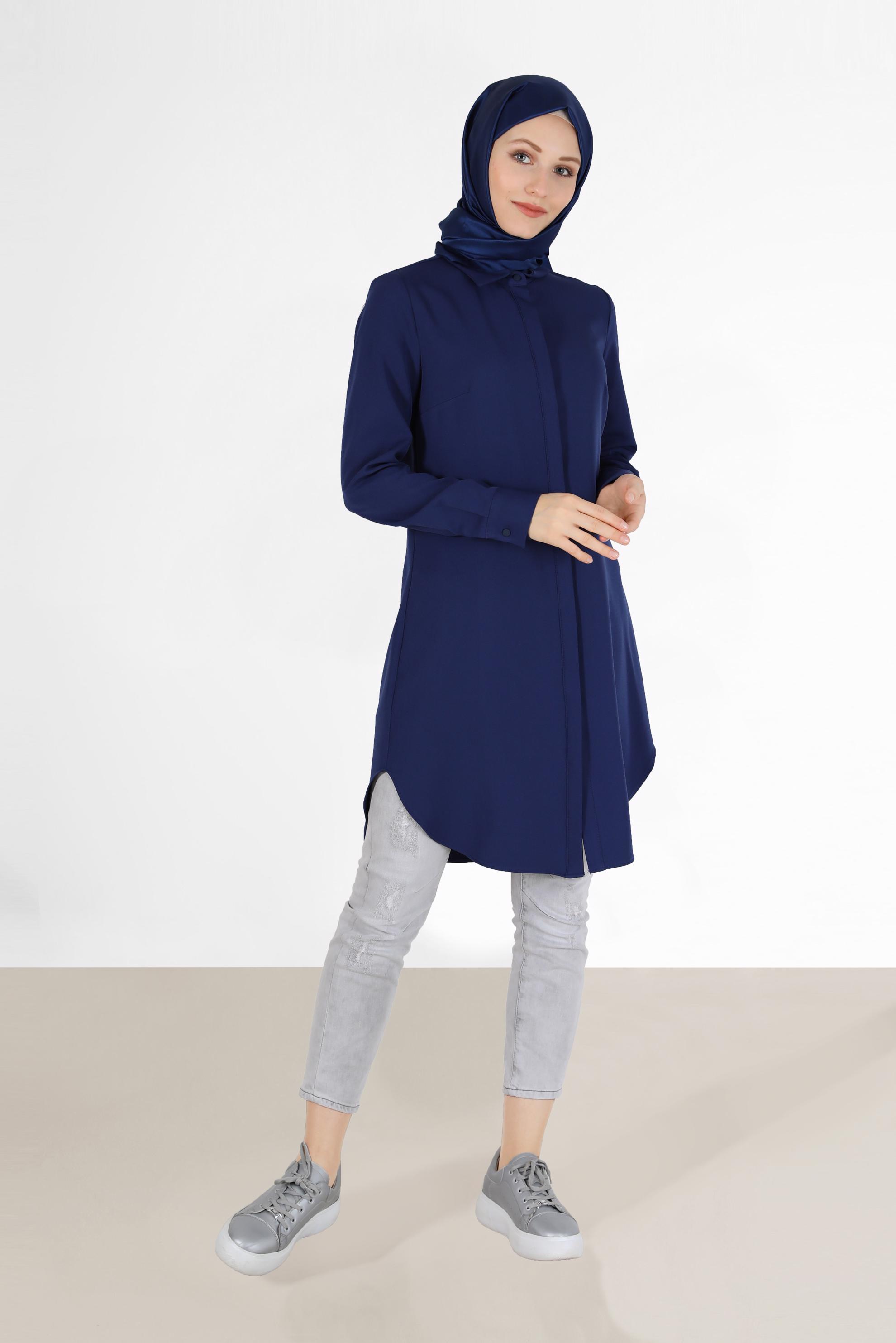 Tesettür giyim LACİVERT GİZLİ DÜĞMELİ BASIC TUNİK 42403 