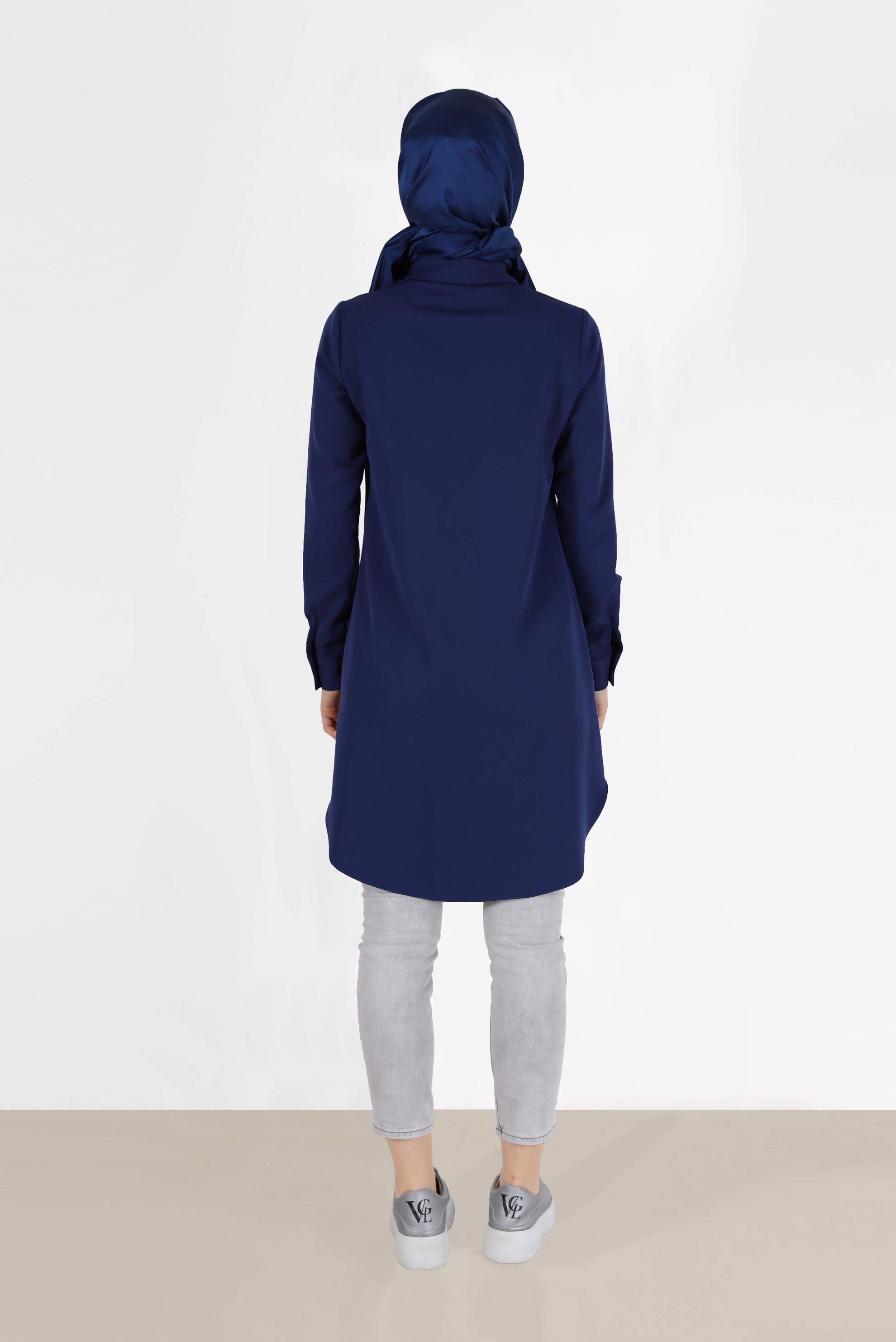 Tesettür giyim LACİVERT GİZLİ DÜĞMELİ BASIC TUNİK 42403 