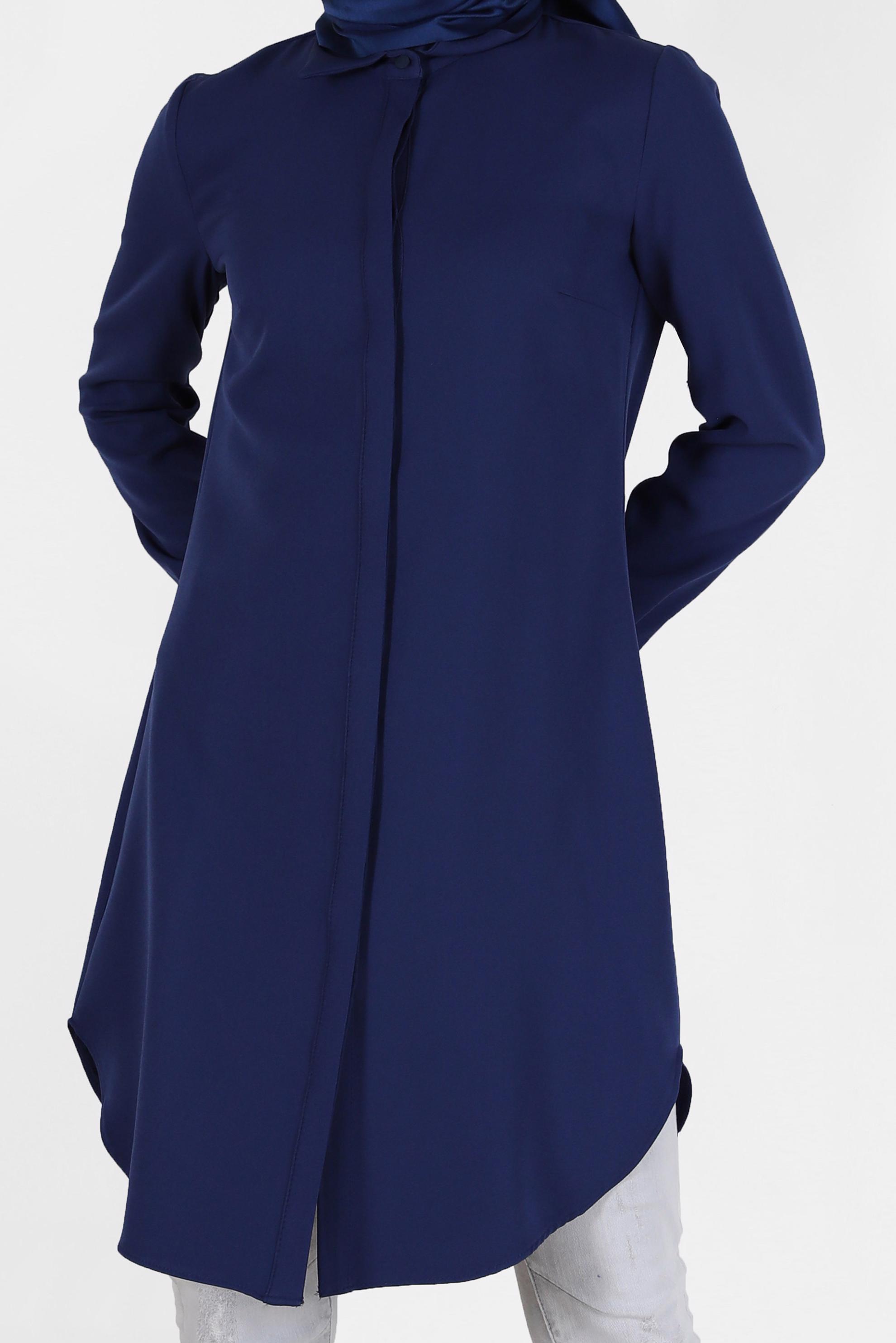 Tesettür giyim LACİVERT GİZLİ DÜĞMELİ BASIC TUNİK 42403 