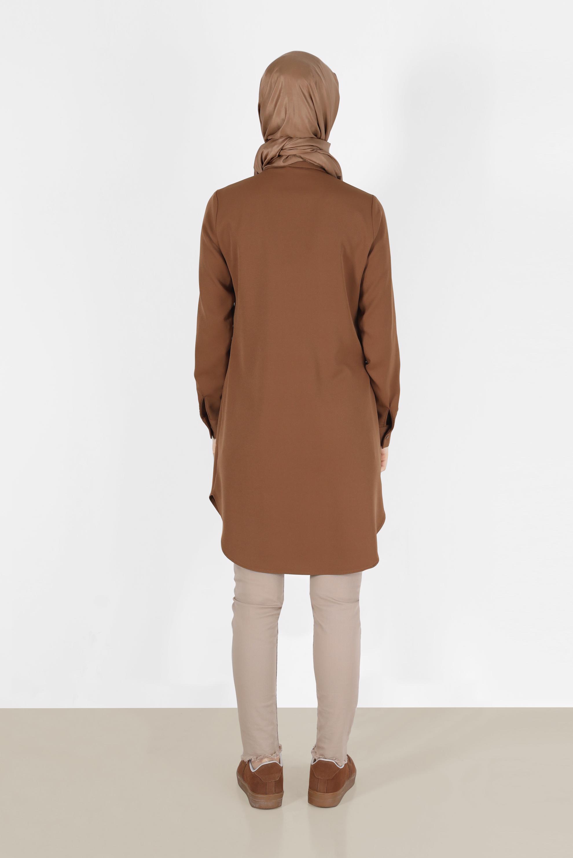 Tesettür giyim KAHVE GİZLİ DÜĞMELİ BASIC TUNİK 42403 