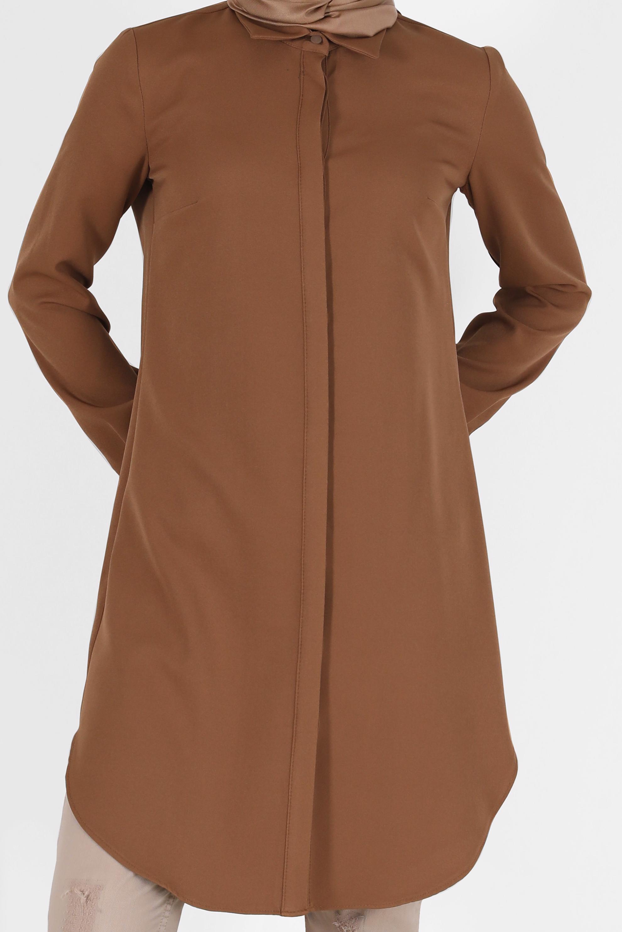 Tesettür giyim KAHVE GİZLİ DÜĞMELİ BASIC TUNİK 42403 