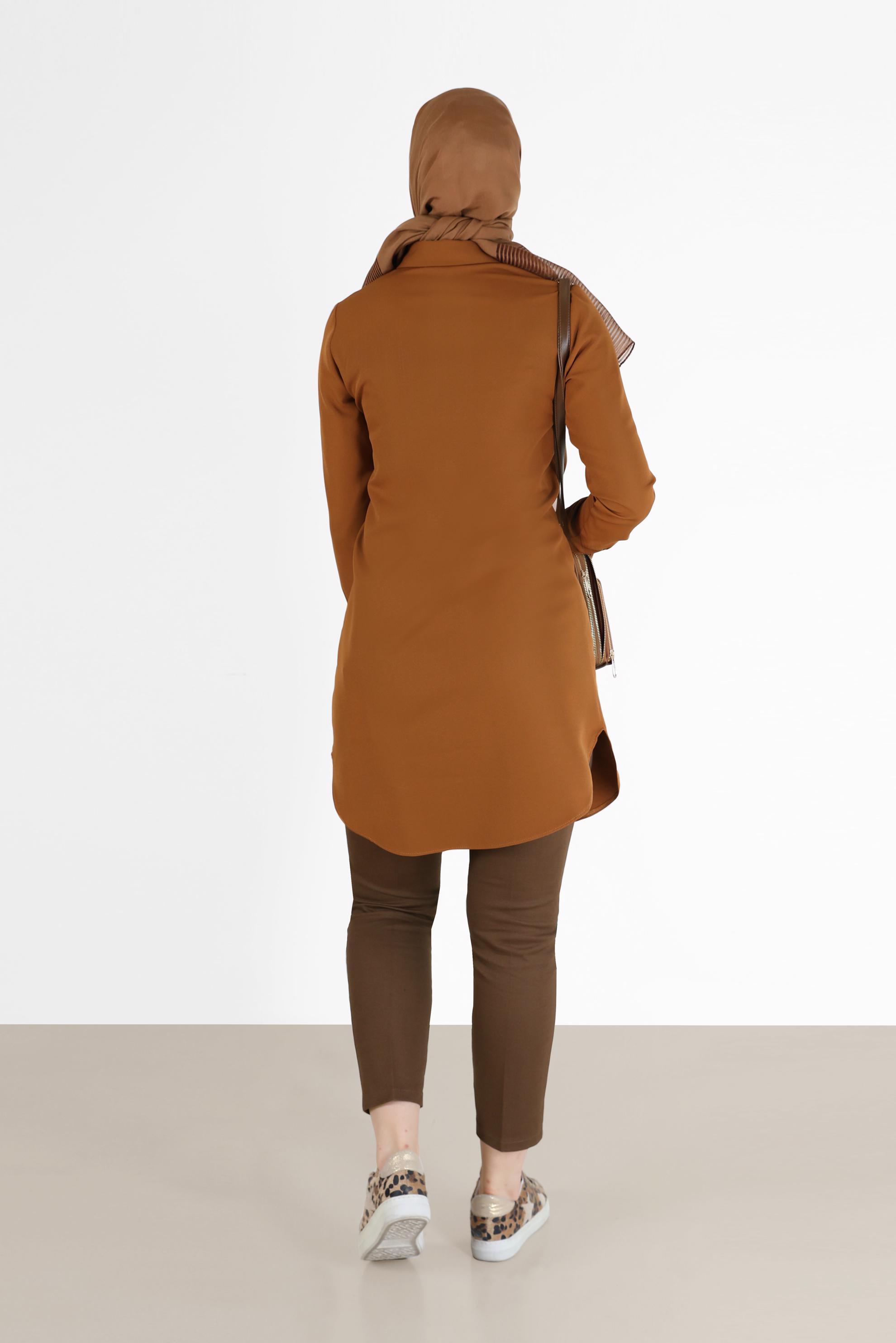 Tesettür giyim KAHVE GİZLİ DÜĞMELİ BASIC TUNİK 42403 