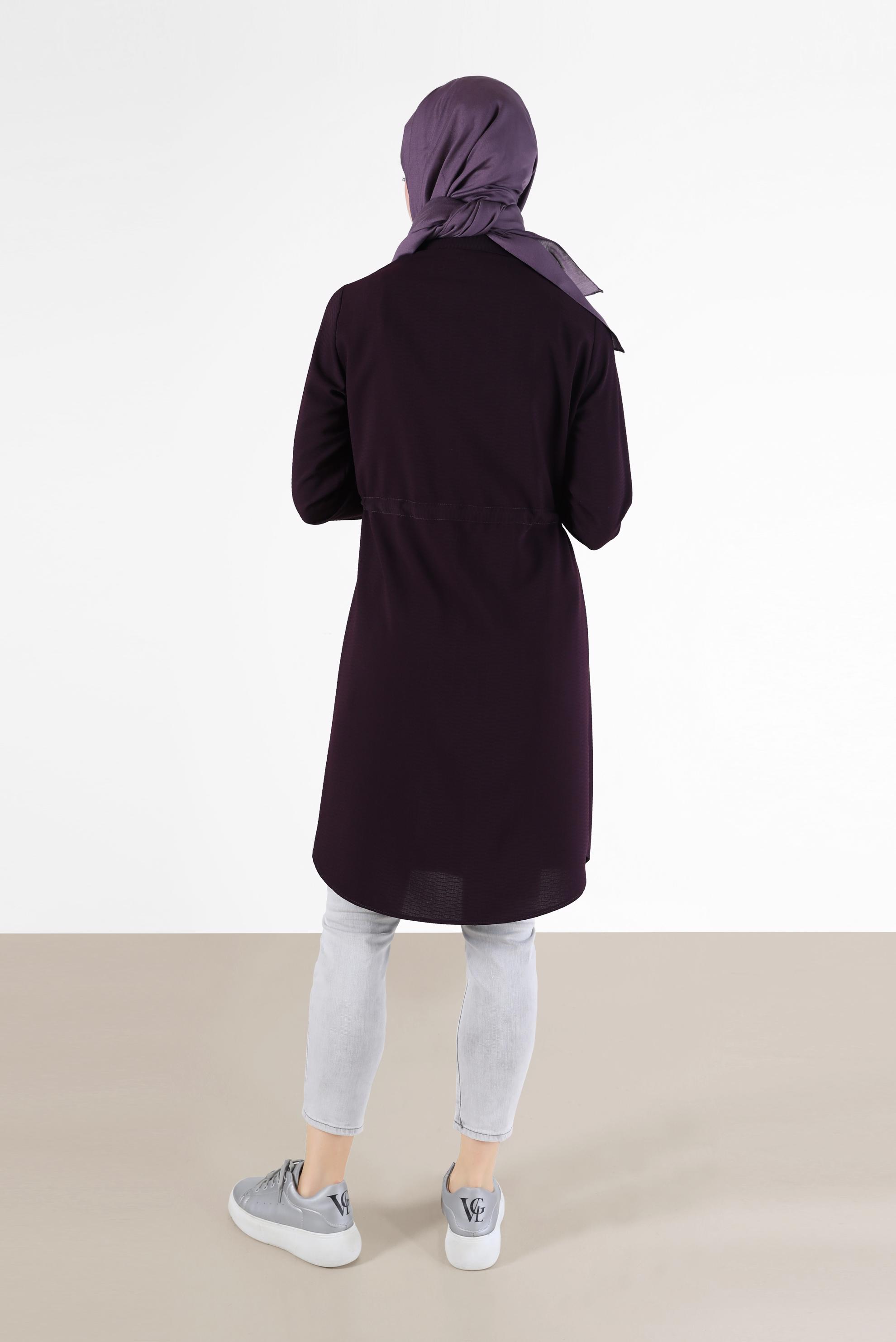 Tesettür giyim MÜRDÜM BELİ BÜZGÜLÜ GİZLİ DÜĞMELİ TUNİK 42404 