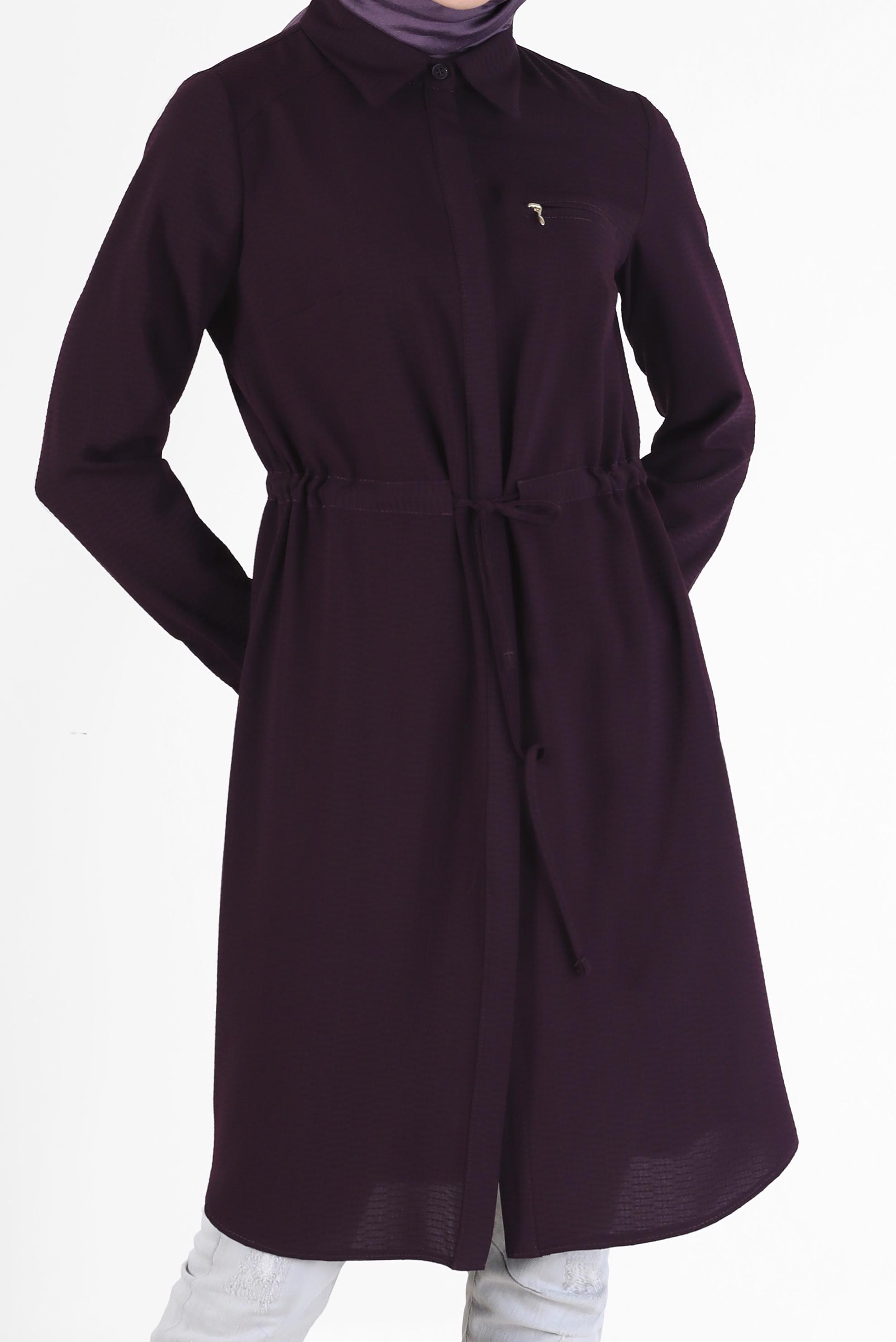 Tesettür giyim MÜRDÜM BELİ BÜZGÜLÜ GİZLİ DÜĞMELİ TUNİK 42404 