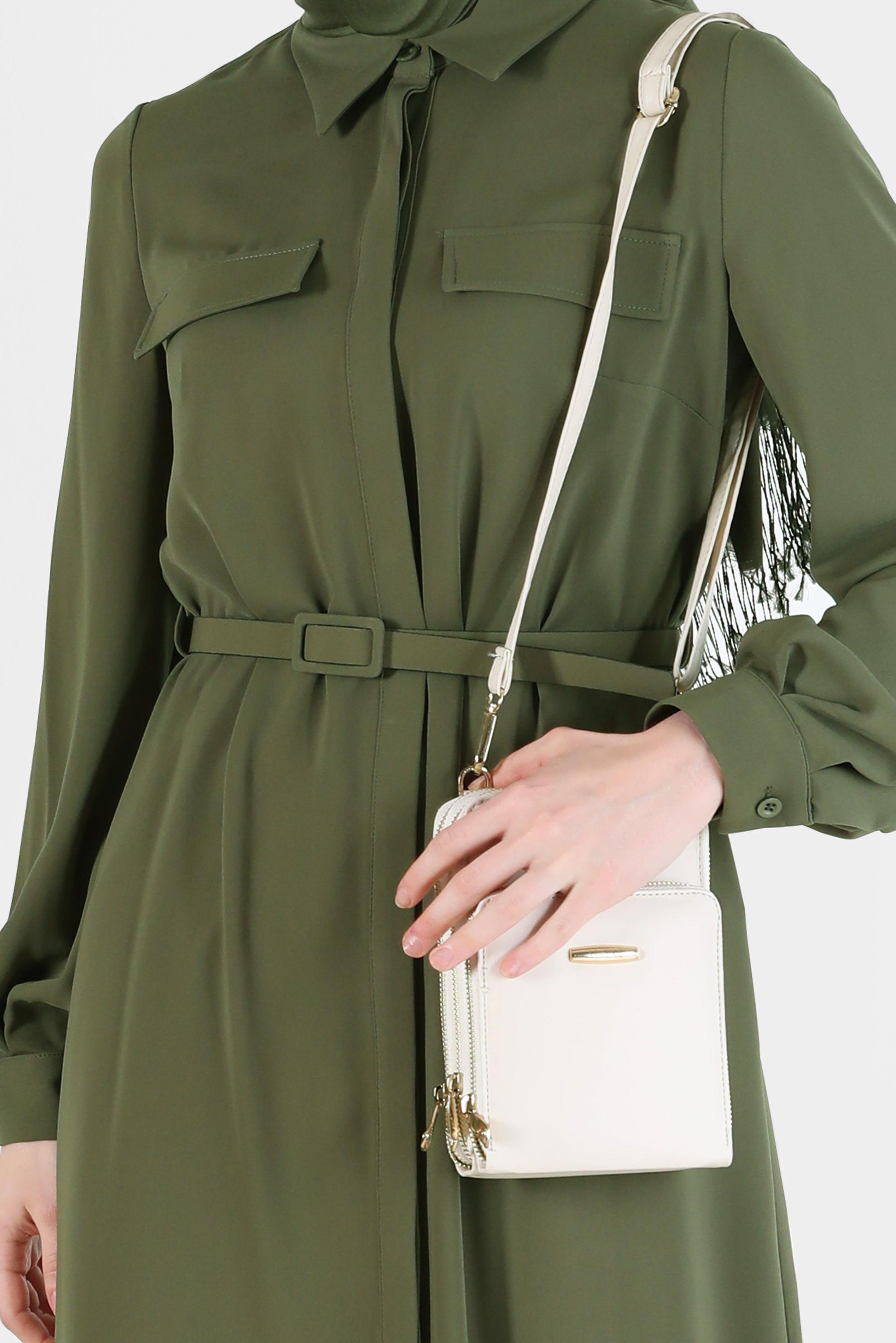 Tesettür giyim HAKİ CEP DETAYLI KEMERLİ TUNİK 42405 