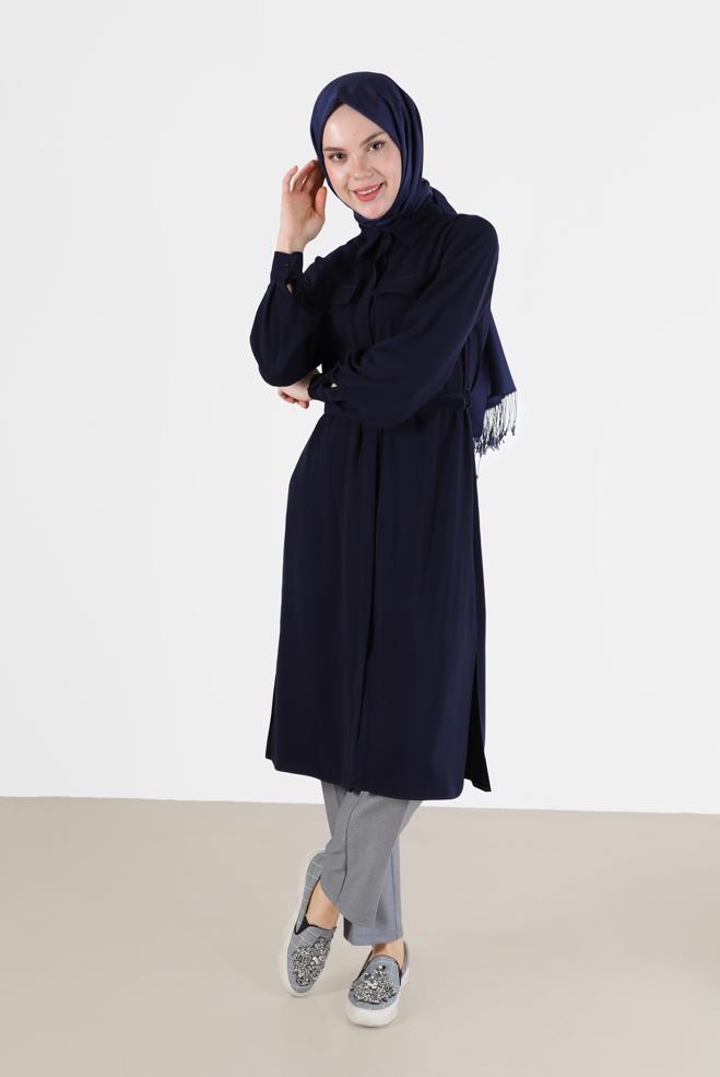Tesettür giyim  CEP DETAYLI KEMERLİ TUNİK 42405  - ALVİNA