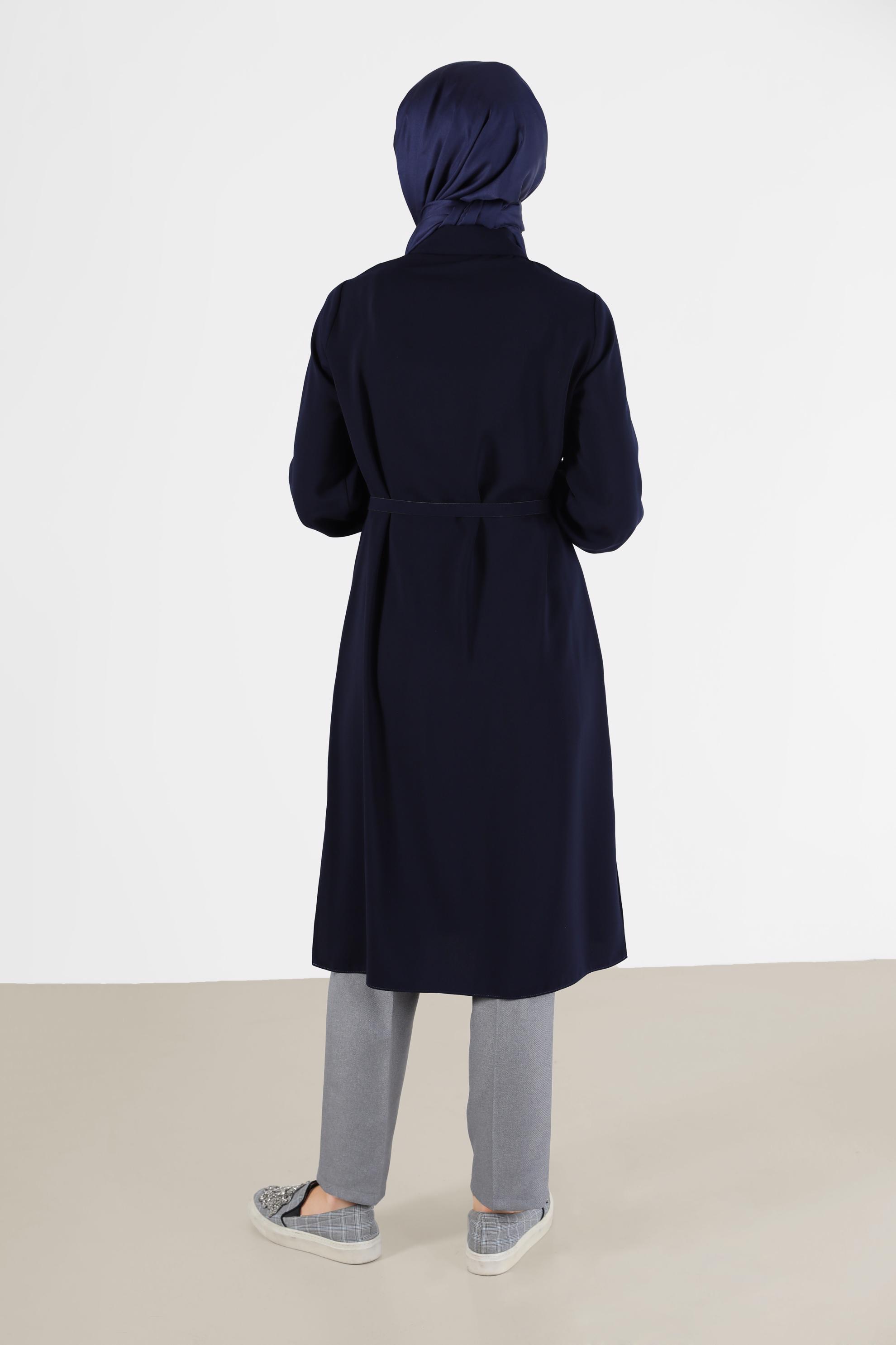 Tesettür giyim LACİVERT CEP DETAYLI KEMERLİ TUNİK 42405 