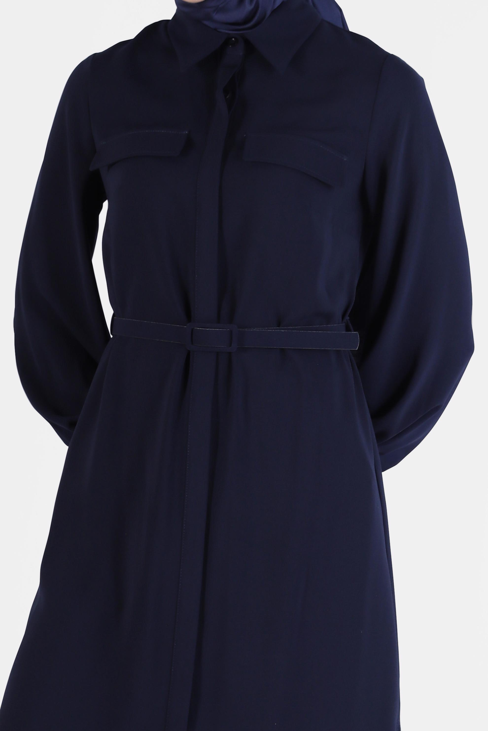 Tesettür giyim LACİVERT CEP DETAYLI KEMERLİ TUNİK 42405 