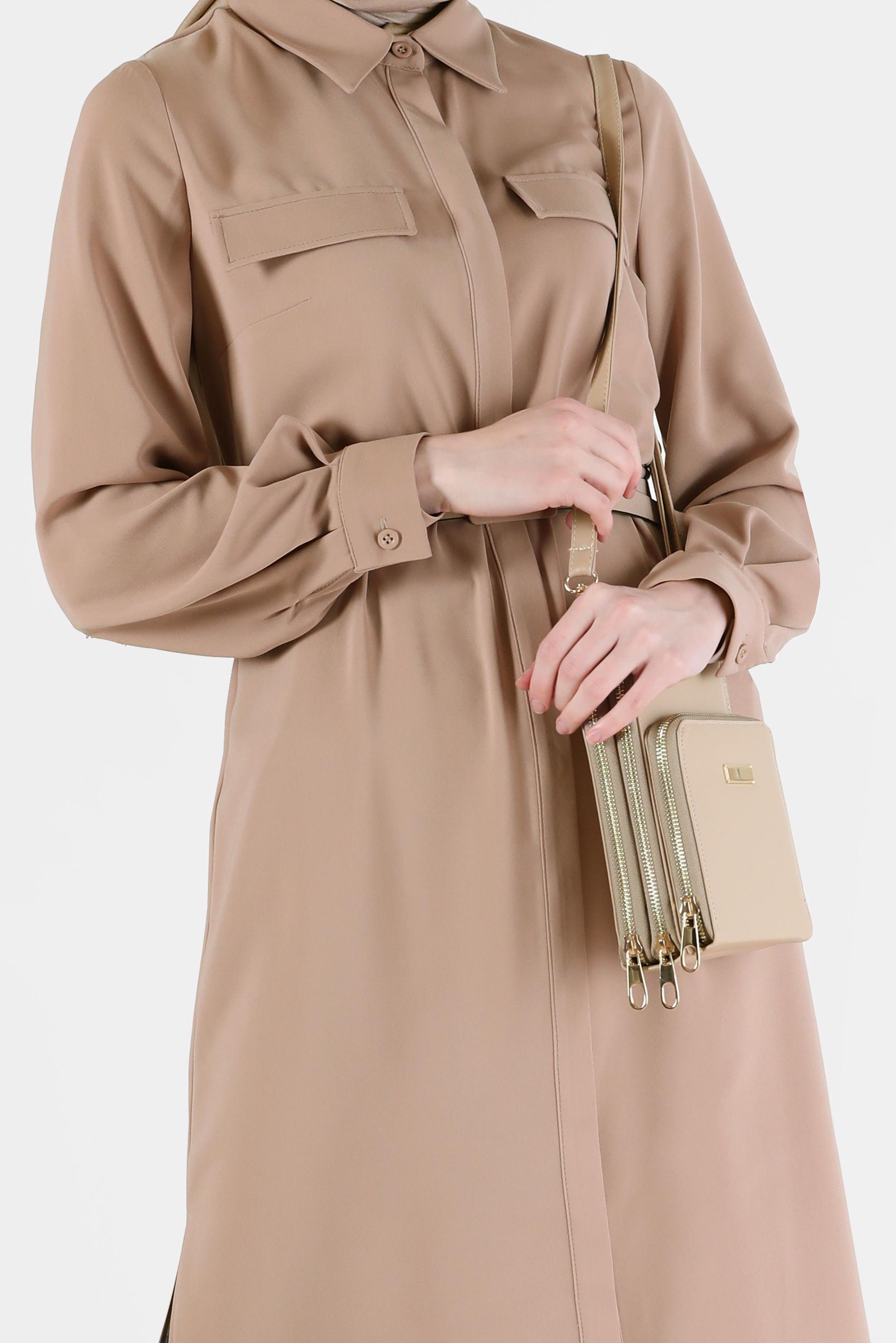 Tesettür giyim TABA CEP DETAYLI KEMERLİ TUNİK 42405 