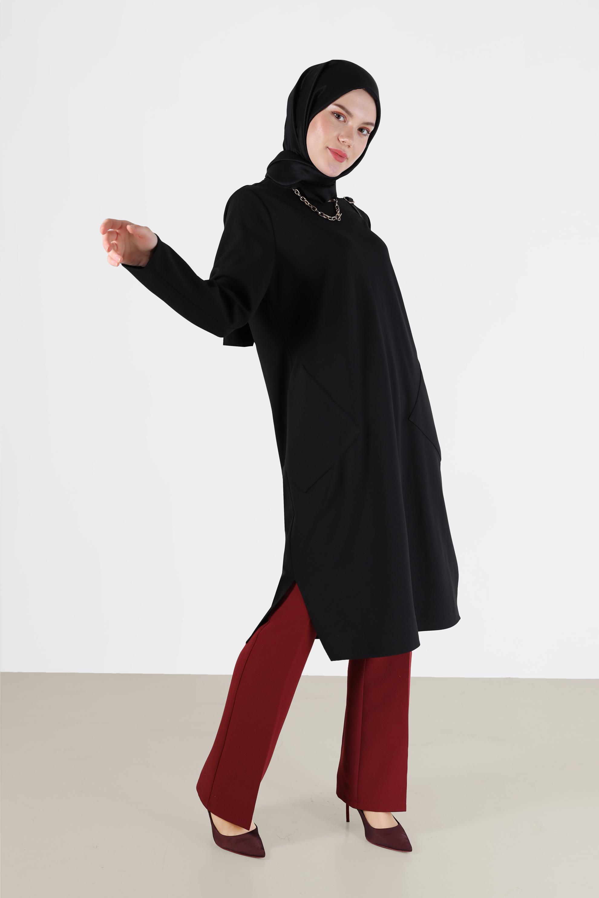 Tesettür giyim SİYAH UZUN TESETTÜR TUNİK 42407