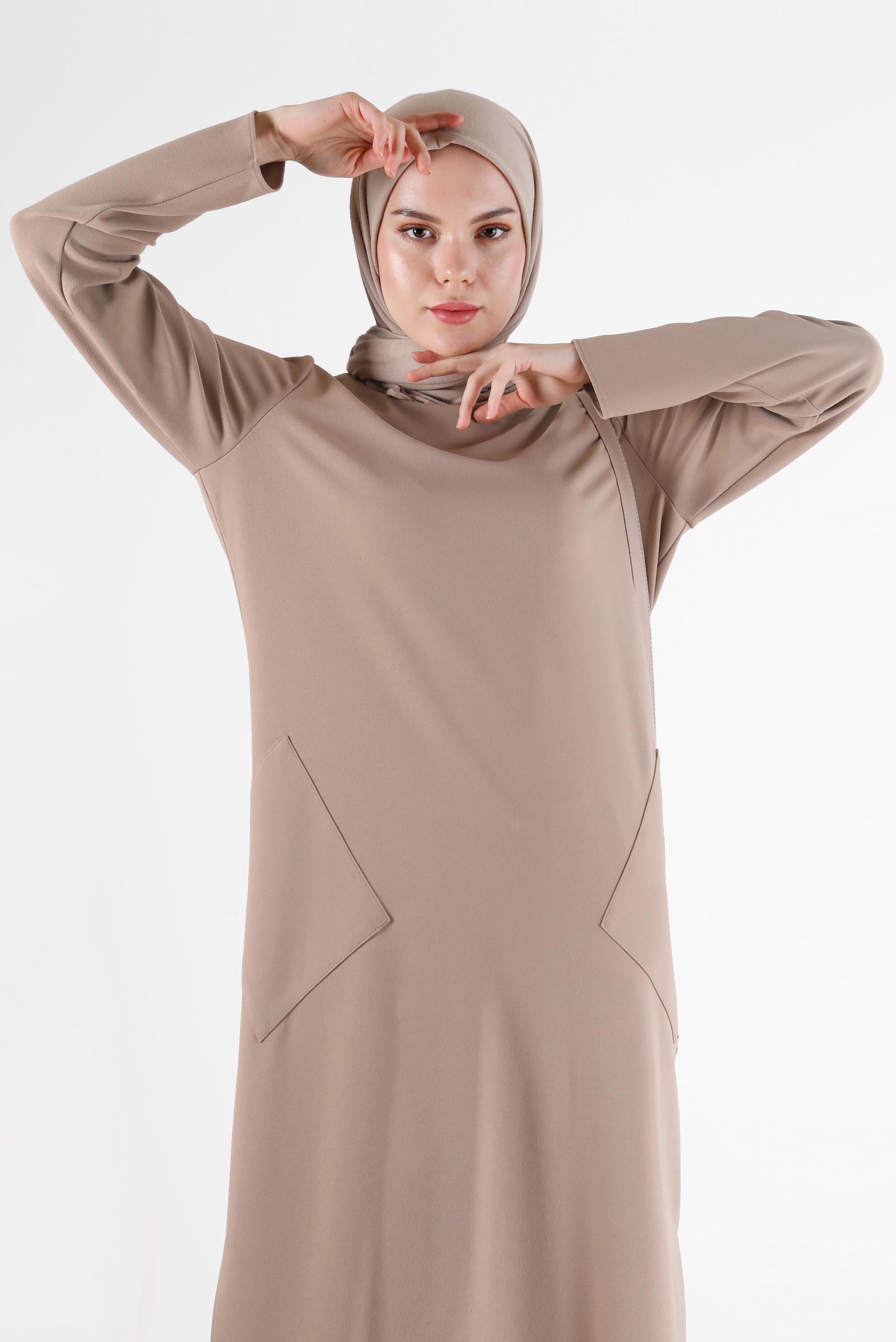Tesettür giyim BEJ UZUN TESETTÜR TUNİK 42407