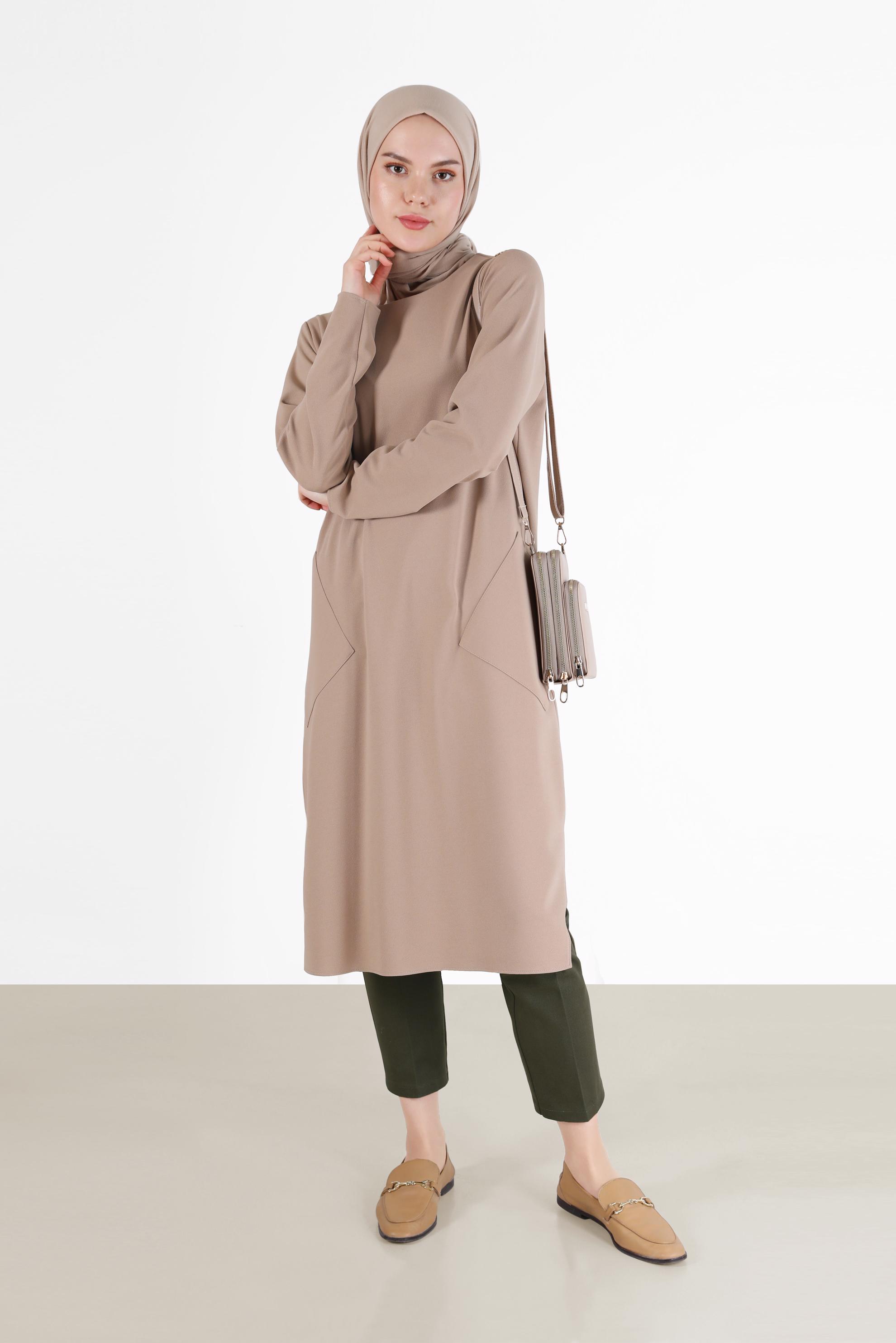 Tesettür giyim BEJ UZUN TESETTÜR TUNİK 42407