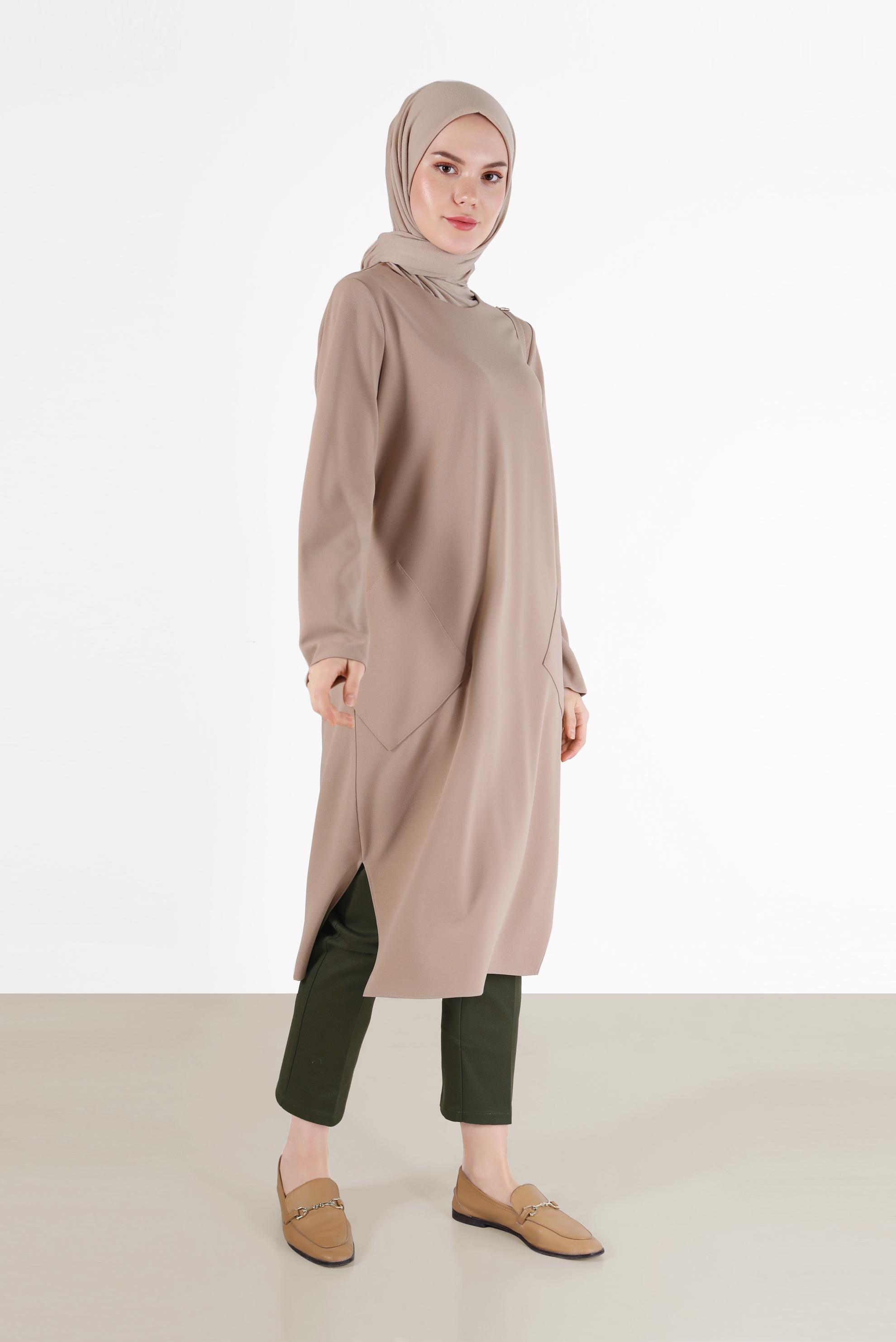 Tesettür giyim BEJ UZUN TESETTÜR TUNİK 42407