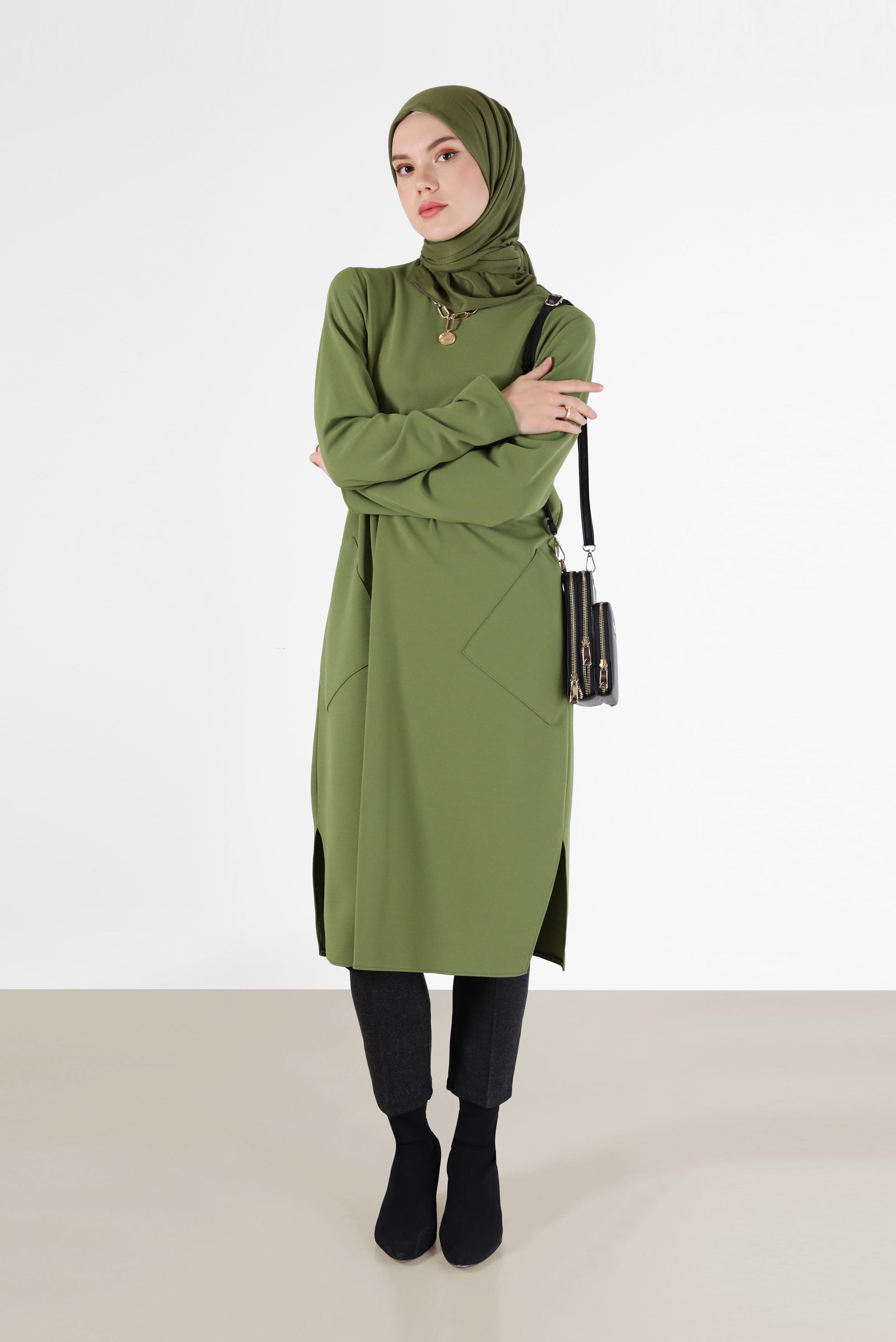 Tesettür giyim YEŞİL UZUN TESETTÜR TUNİK 42407
