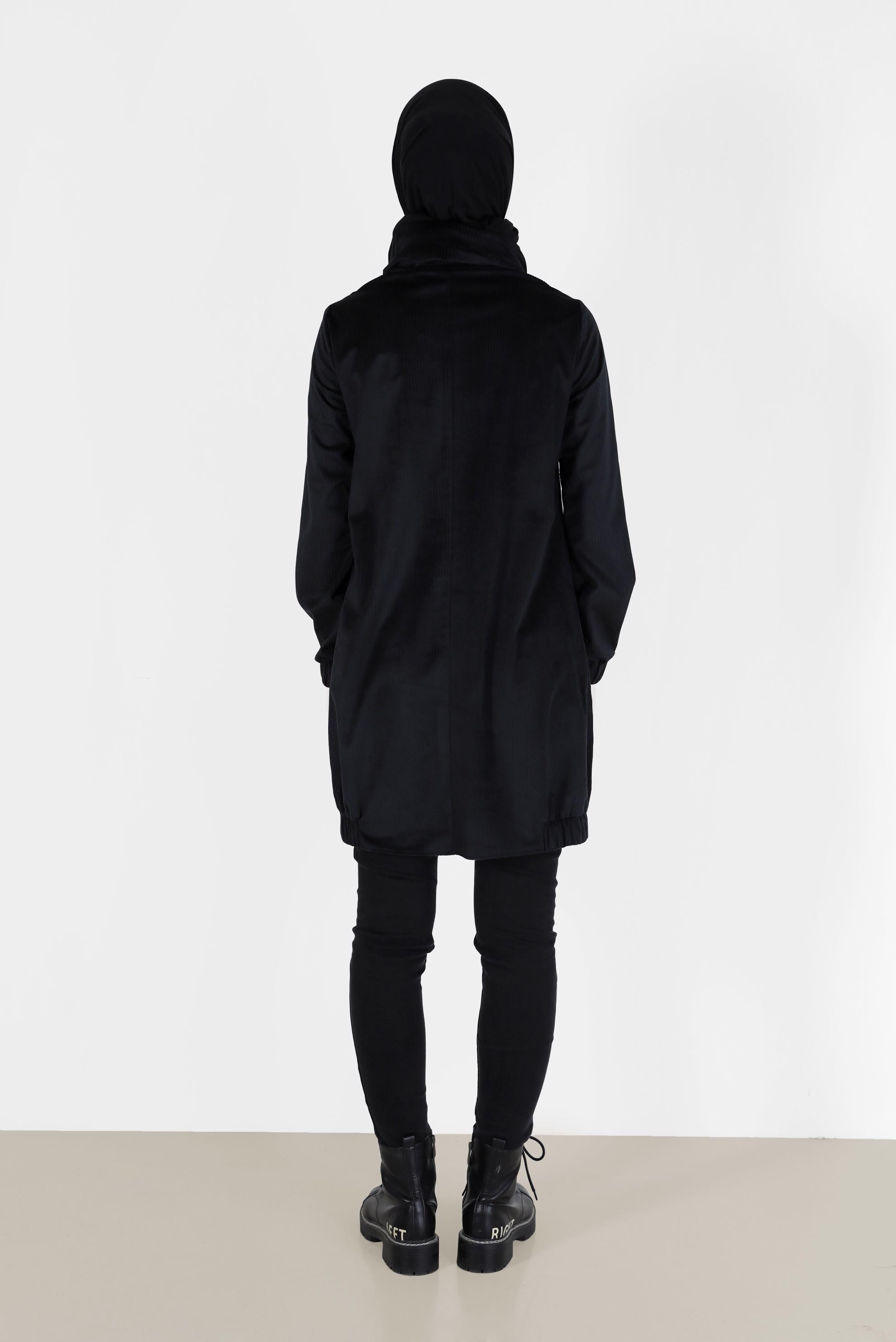 Tesettür giyim SİYAH DEGAJE YAKA MANŞETLERİ LASTİKLİ TUNİK 42420 