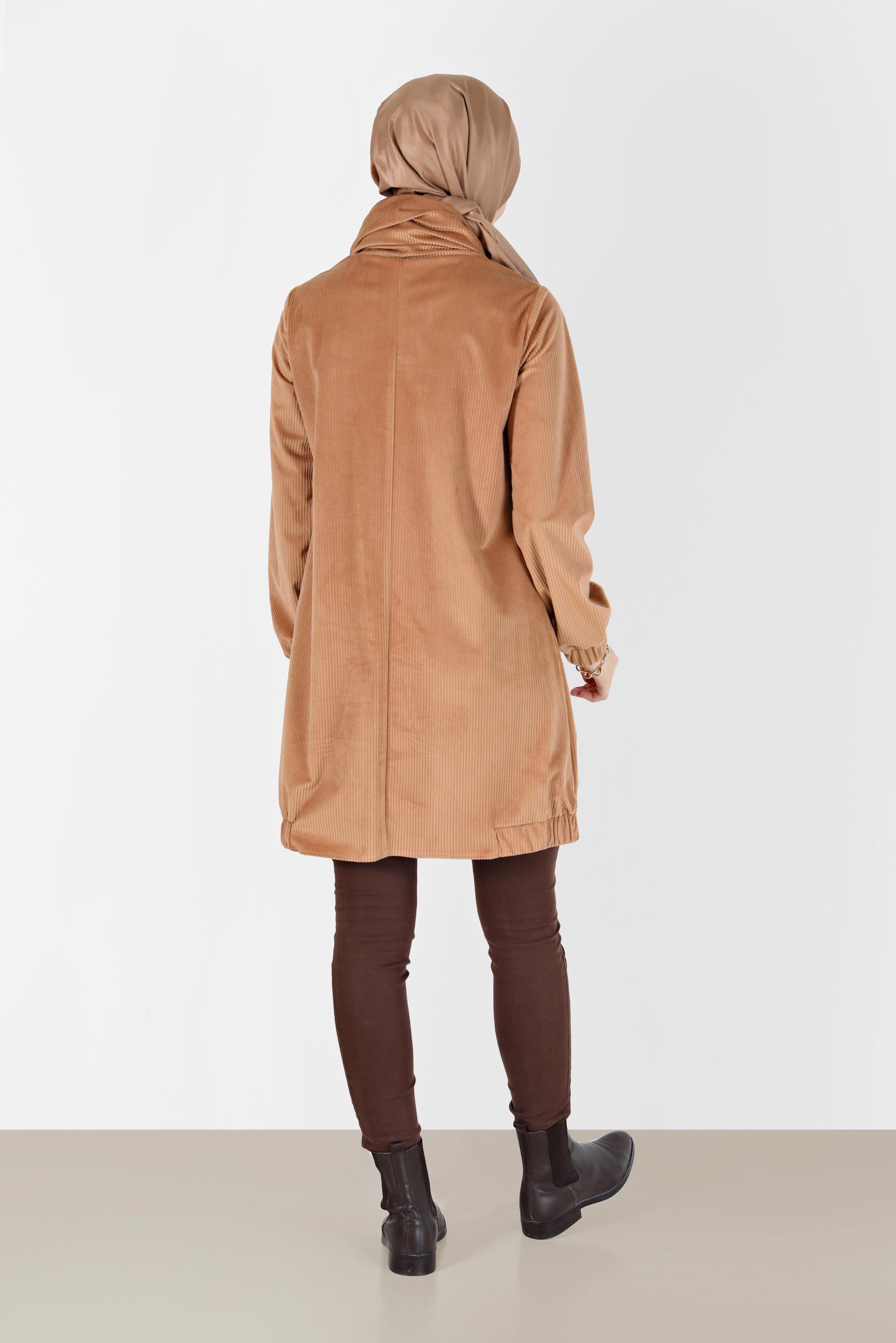 Tesettür giyim KAHVE DEGAJE YAKA MANŞETLERİ LASTİKLİ TUNİK 42420 