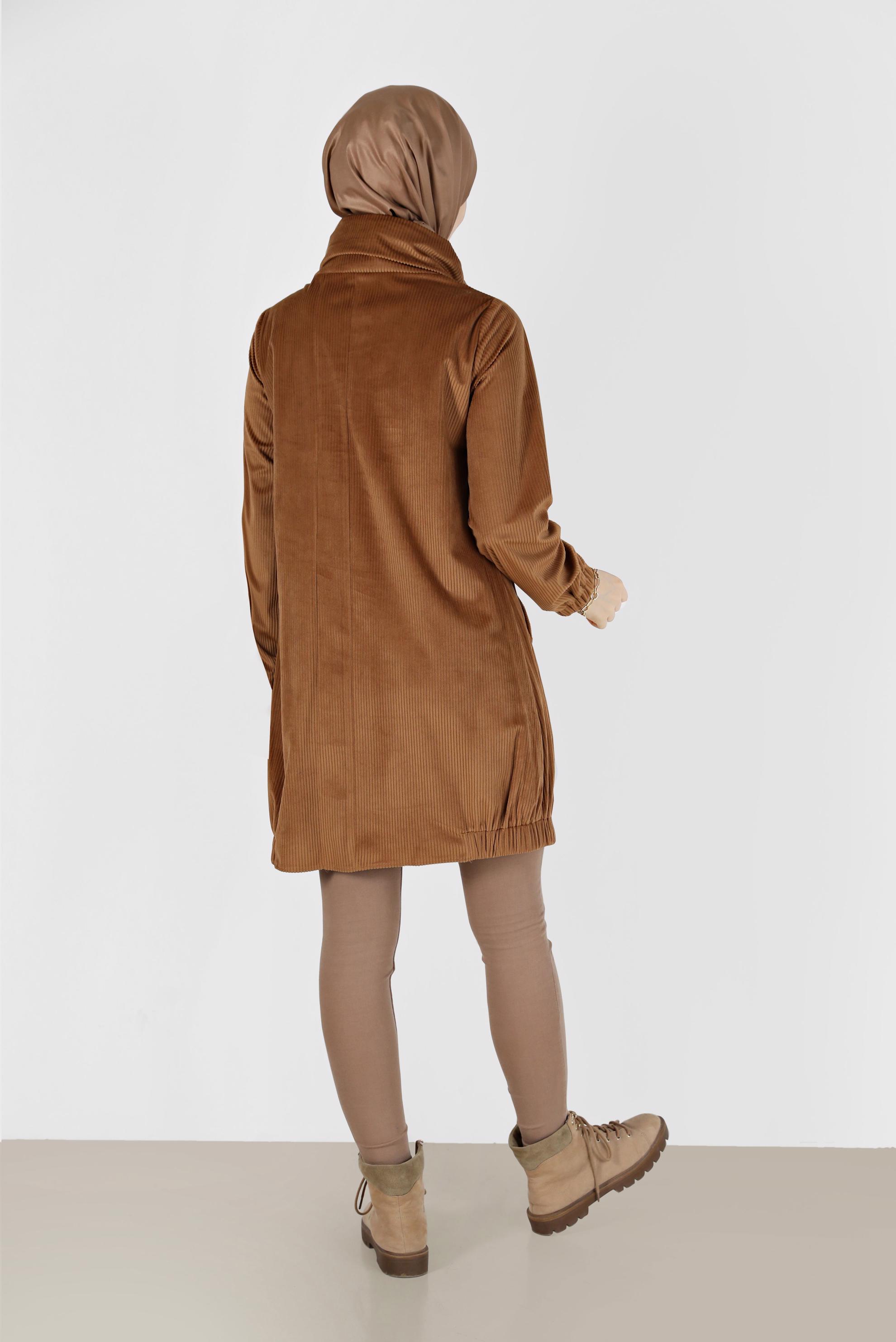 Tesettür giyim TABA DEGAJE YAKA MANŞETLERİ LASTİKLİ TUNİK 42420 