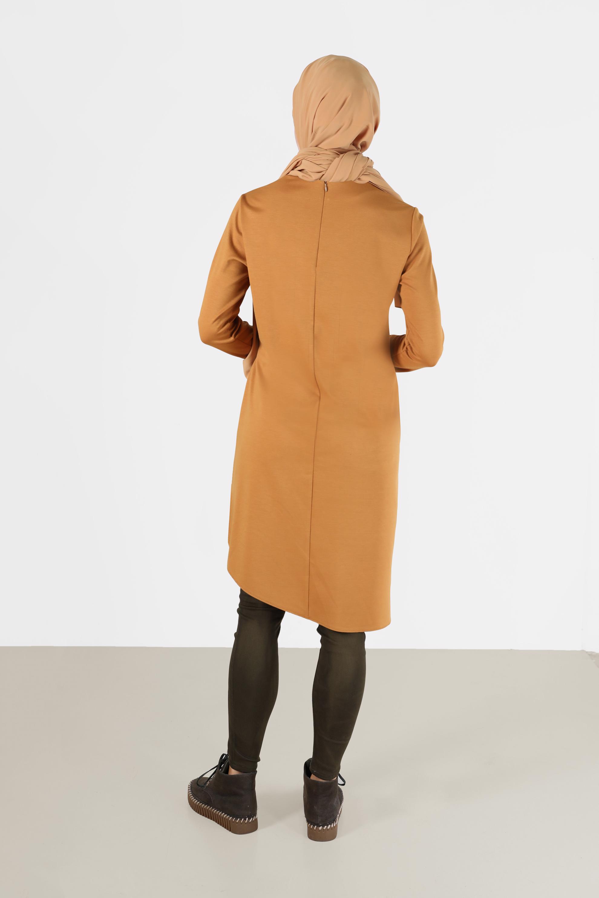 Tesettür giyim SARI YANDAN BAĞLAMALI ASİMETRİK KESİM TUNİK 42421 