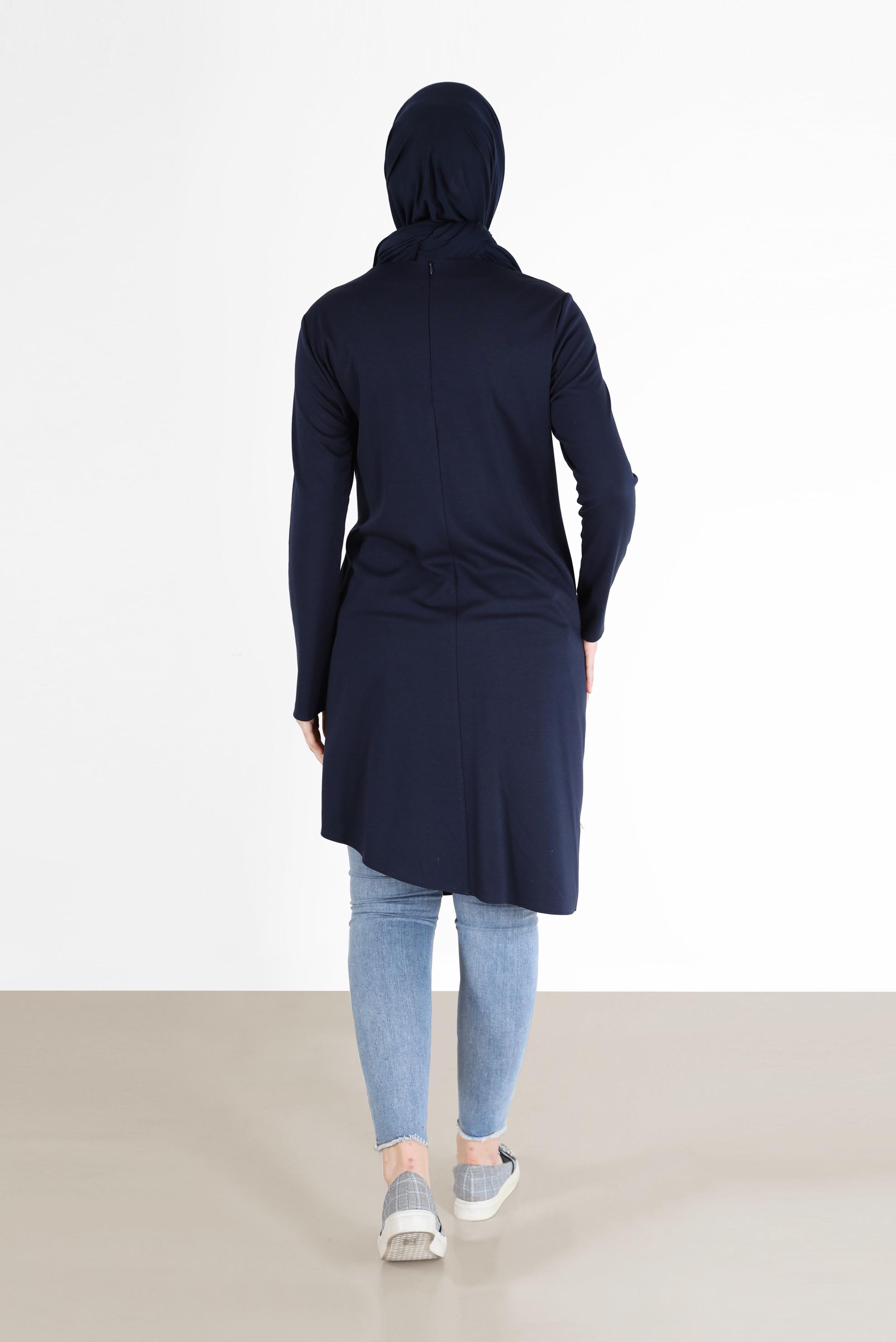 Tesettür giyim LACİVERT YANDAN BAĞLAMALI ASİMETRİK KESİM TUNİK 42421 