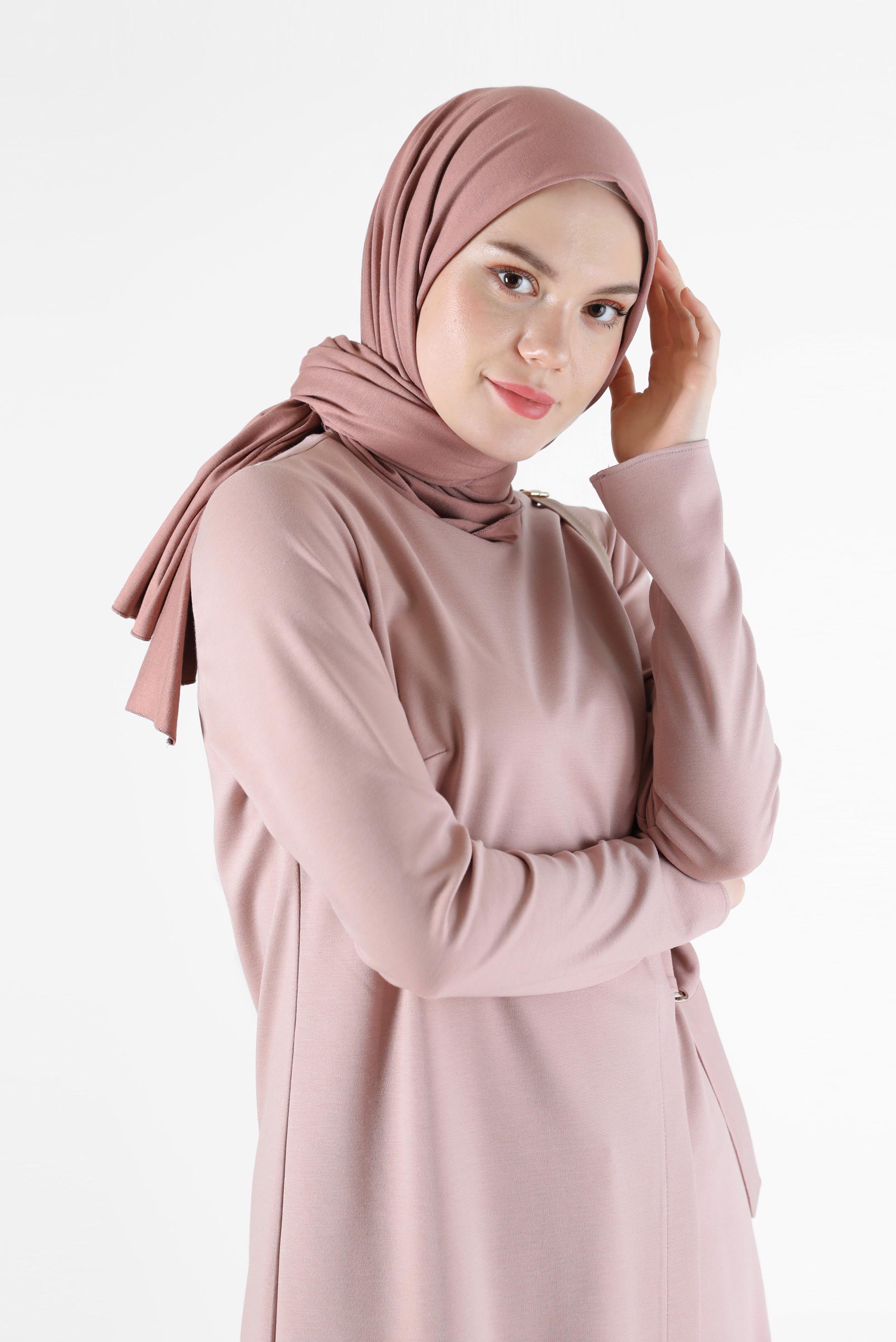 Tesettür giyim PUDRA YANDAN BAĞLAMALI ASİMETRİK KESİM TUNİK 42421 