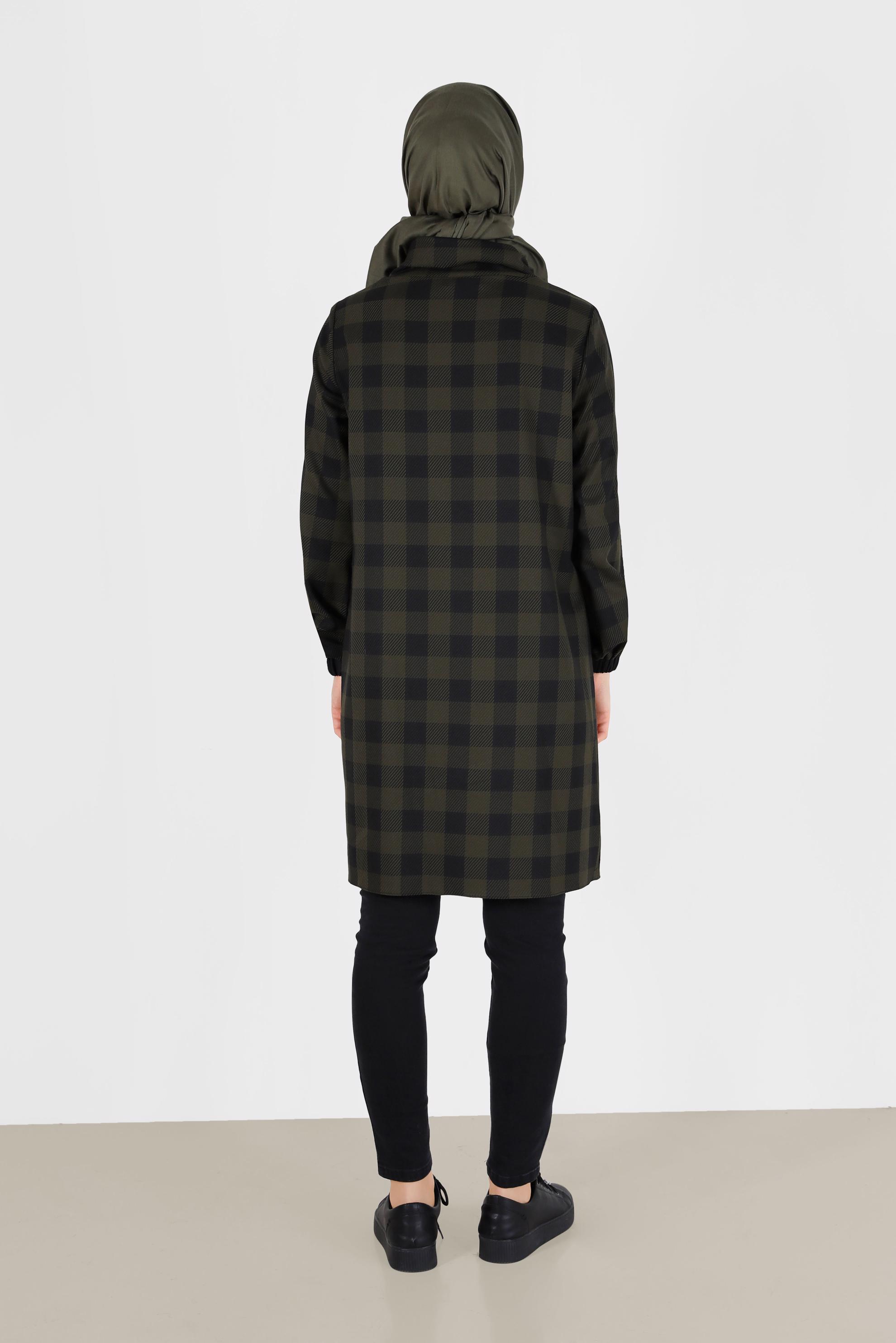 Tesettür giyim HAKİ GEOMETRİK ŞEKİL DETAYLI EKOSE TUNİK 42424