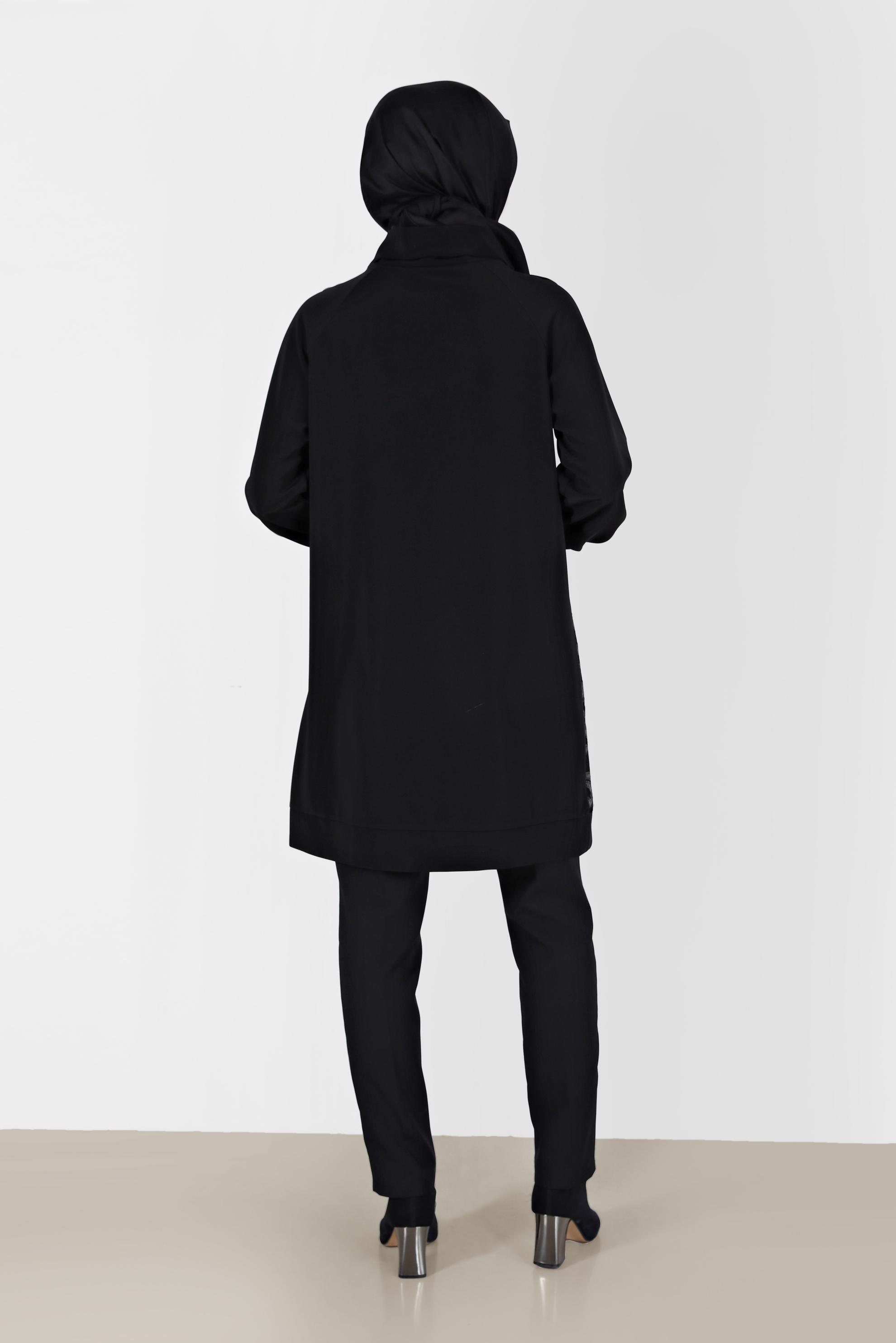 Tesettür giyim SİYAH FİLE DETAYLI DESENLİ TUNİK 42426 