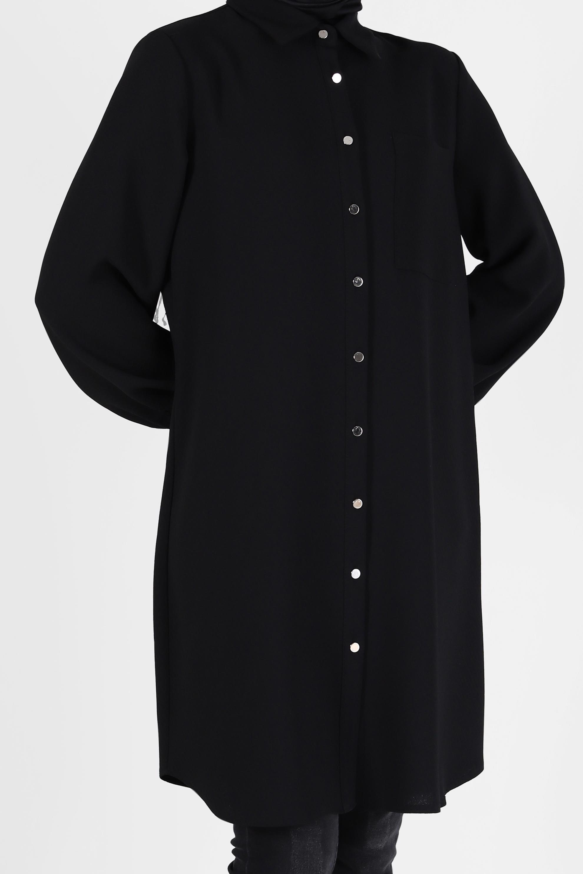 Tesettür giyim SİYAH BOYDAN DÜĞMELİ CEP DETAYLI TUNİK 42431 