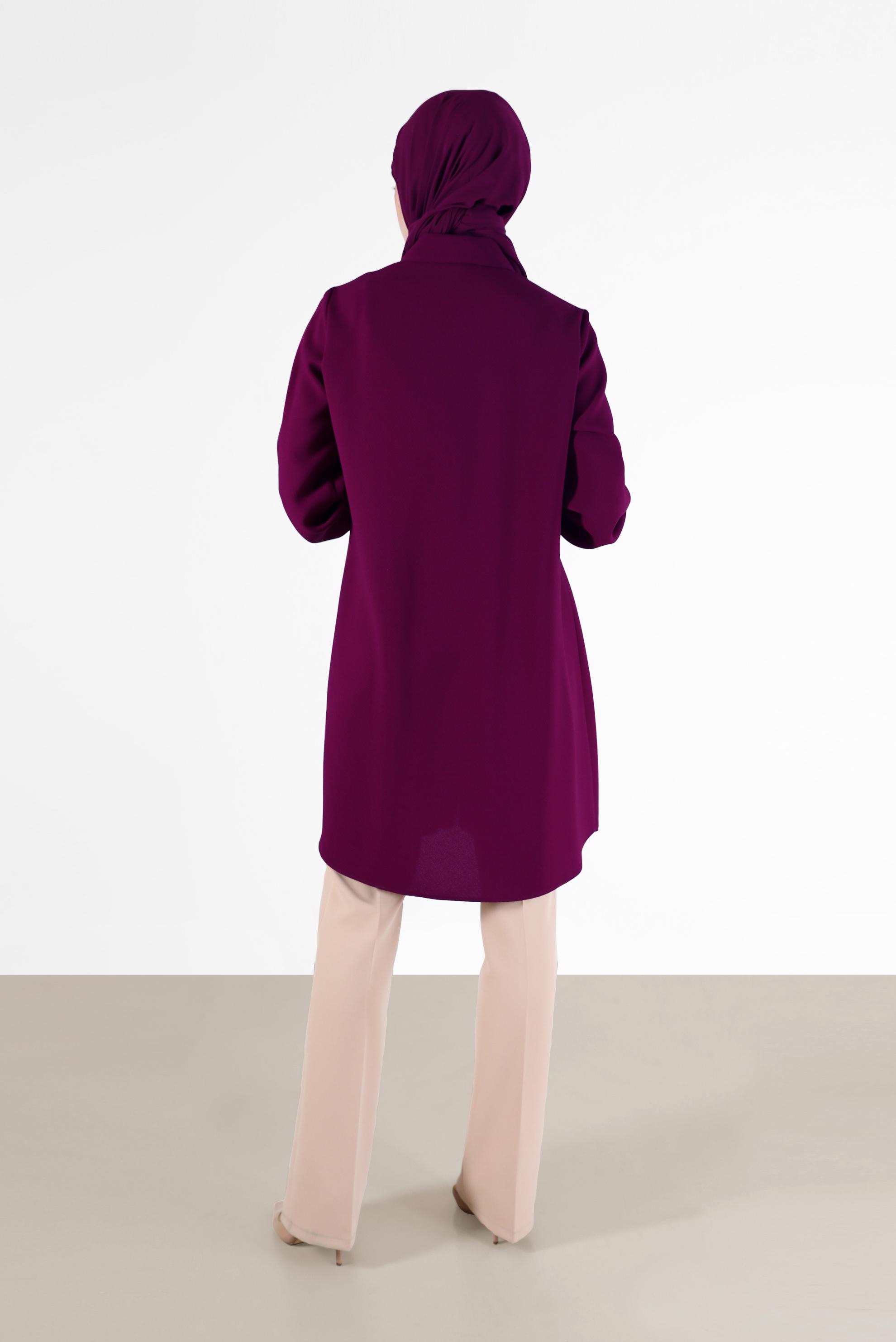 Tesettür giyim FUŞYA BOYDAN DÜĞMELİ CEP DETAYLI TUNİK 42431 