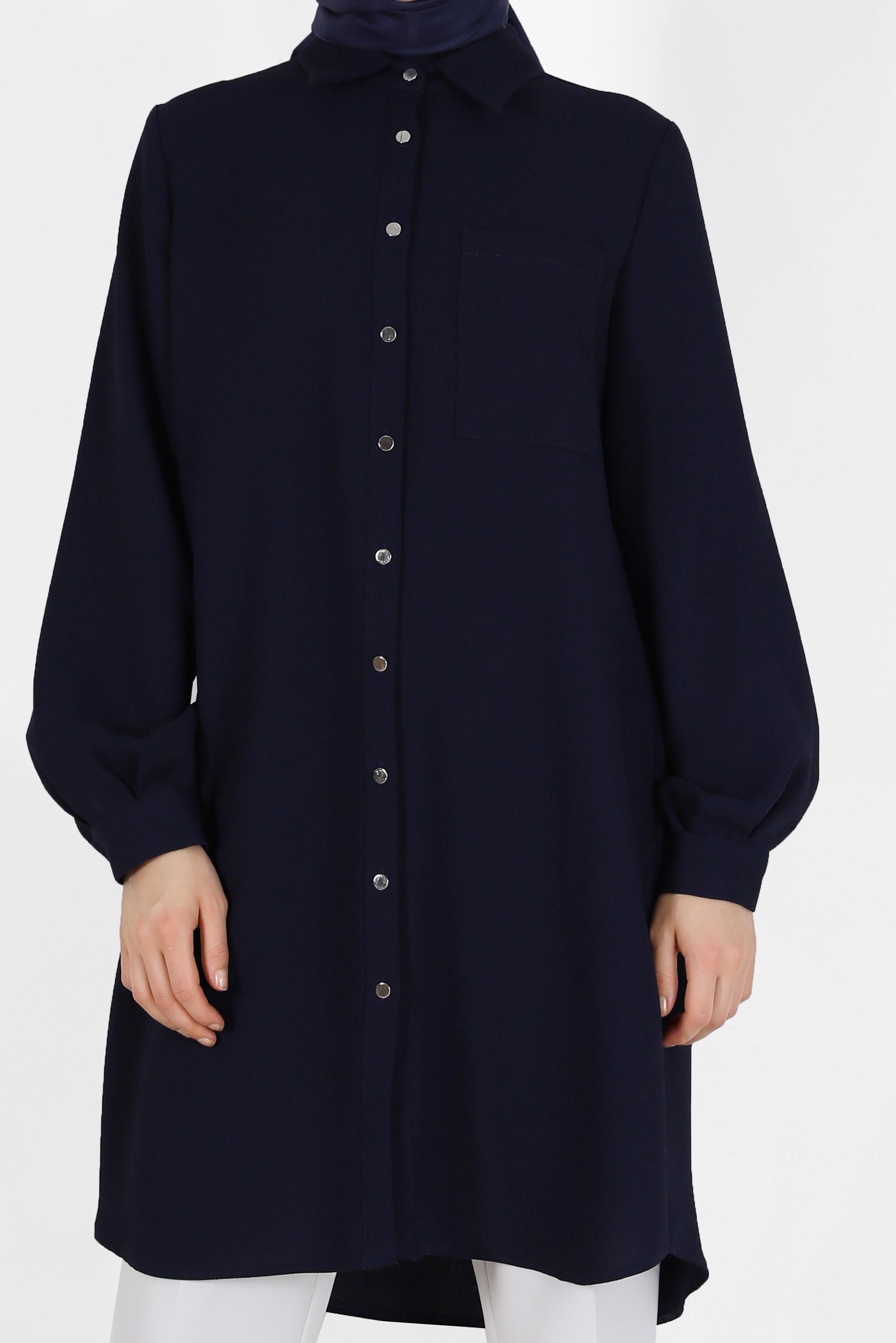 Tesettür giyim LACİVERT BOYDAN DÜĞMELİ CEP DETAYLI TUNİK 42431 