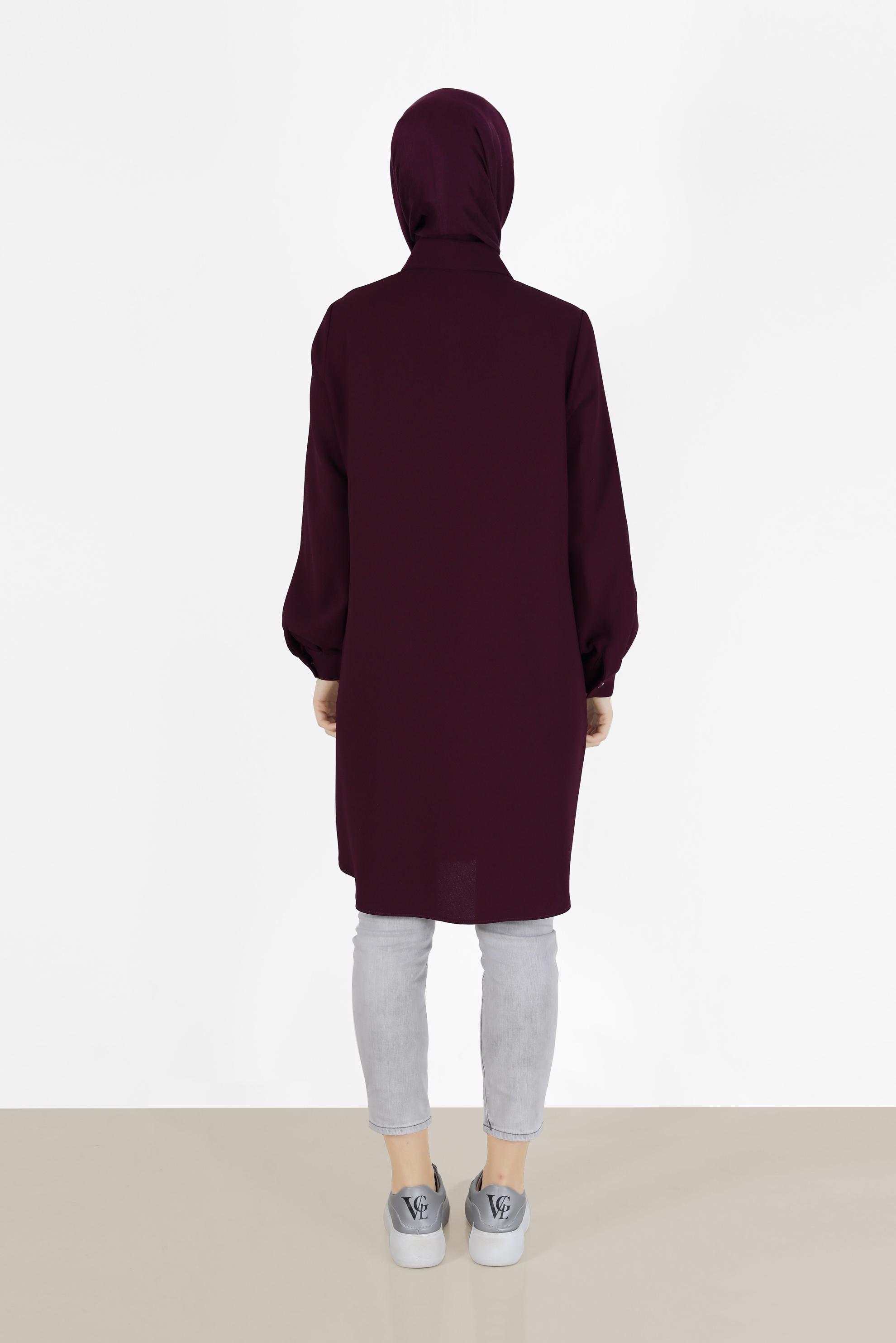 Tesettür giyim MÜRDÜM BOYDAN DÜĞMELİ CEP DETAYLI TUNİK 42431 