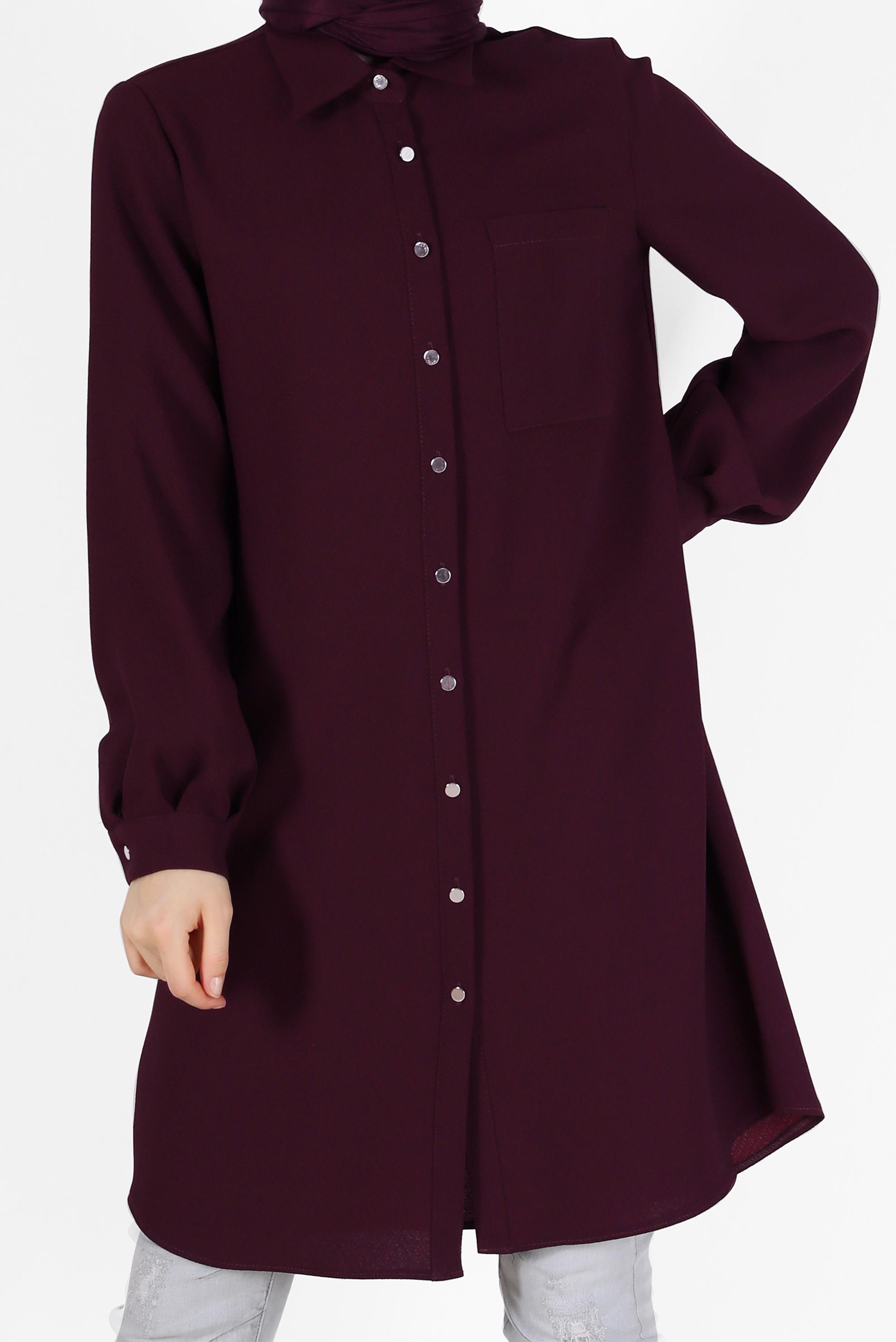 Tesettür giyim MÜRDÜM BOYDAN DÜĞMELİ CEP DETAYLI TUNİK 42431 