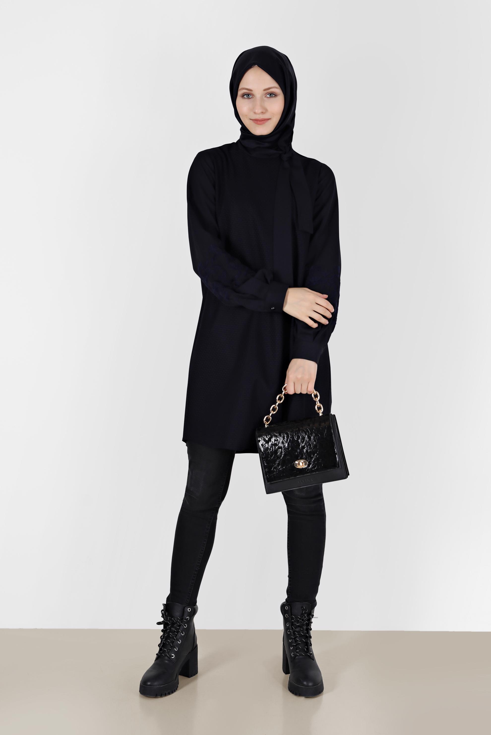 Hijab clothing BLACK TIE DETAIL GINGHAM PATTERN TUNIC 42443 