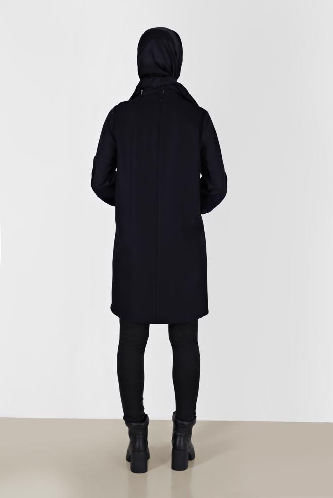 Tesettür giyim SİYAH BAĞLAMA DETAYLI PÖTİKARE DESENLİ TUNİK 42443  - ALVİNA