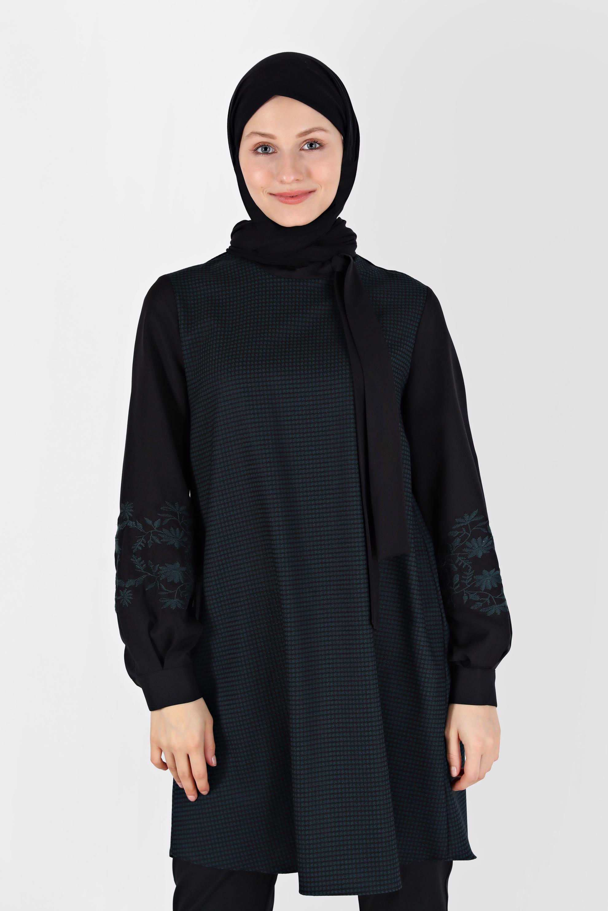 Hijab clothing GREEN TIE DETAIL GINGHAM PATTERN TUNIC 42443 