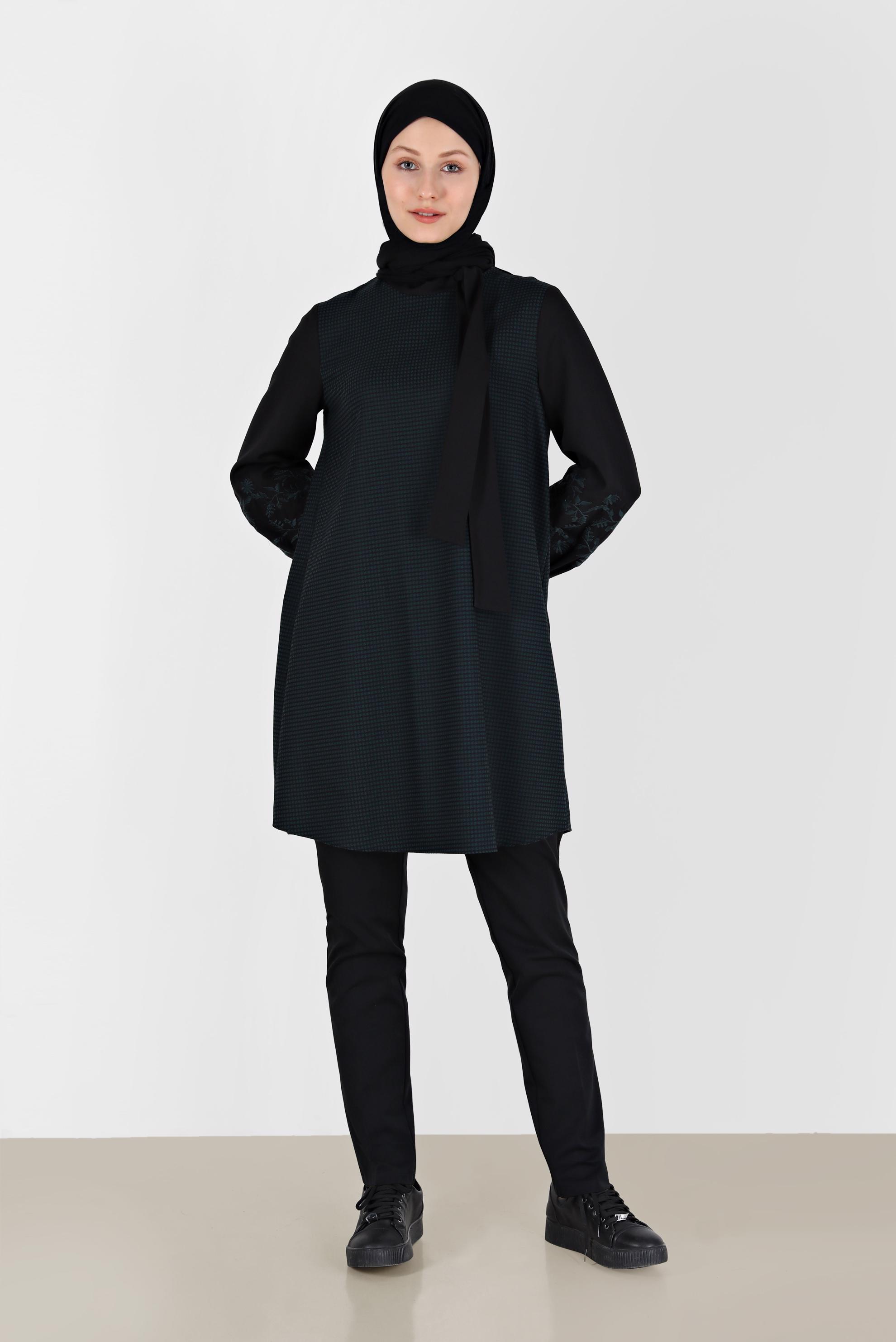 Hijab clothing GREEN TIE DETAIL GINGHAM PATTERN TUNIC 42443 