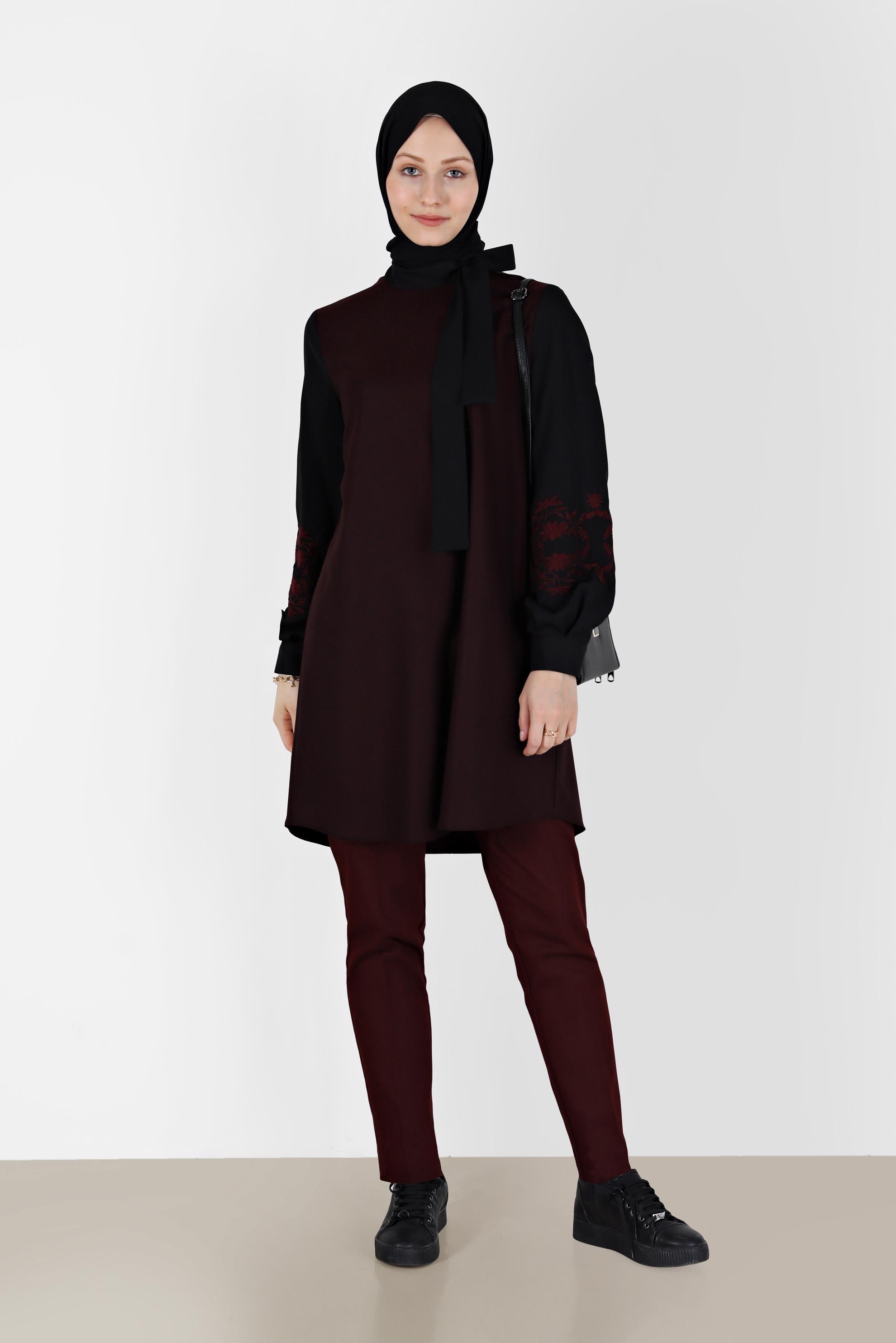 Hijab clothing CLARET RED TIE DETAIL GINGHAM PATTERN TUNIC 42443 