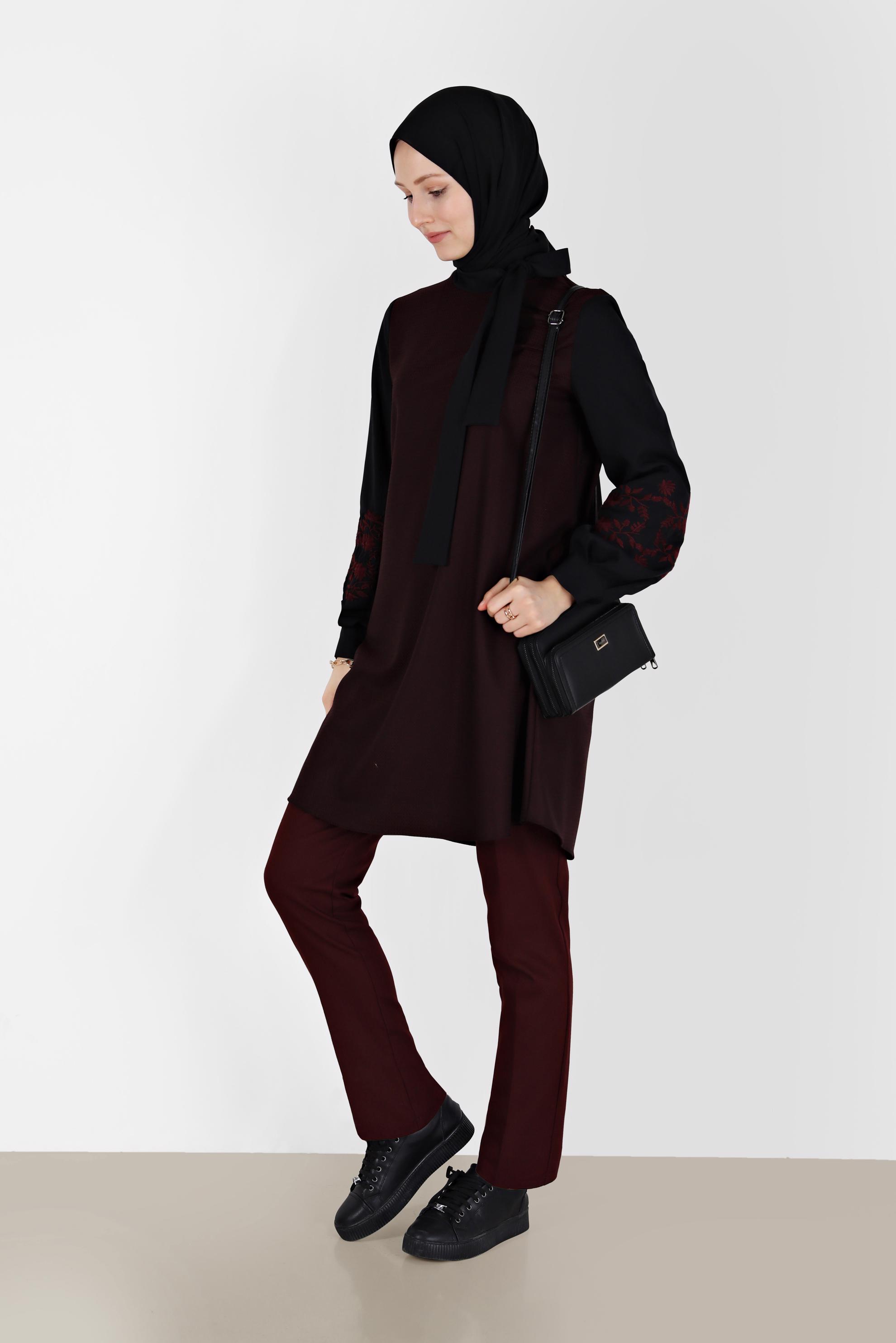 Hijab clothing CLARET RED TIE DETAIL GINGHAM PATTERN TUNIC 42443 