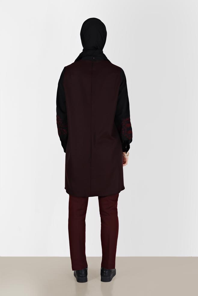 Tesettür giyim BORDO BAĞLAMA DETAYLI PÖTİKARE DESENLİ TUNİK 42443  - ALVİNA