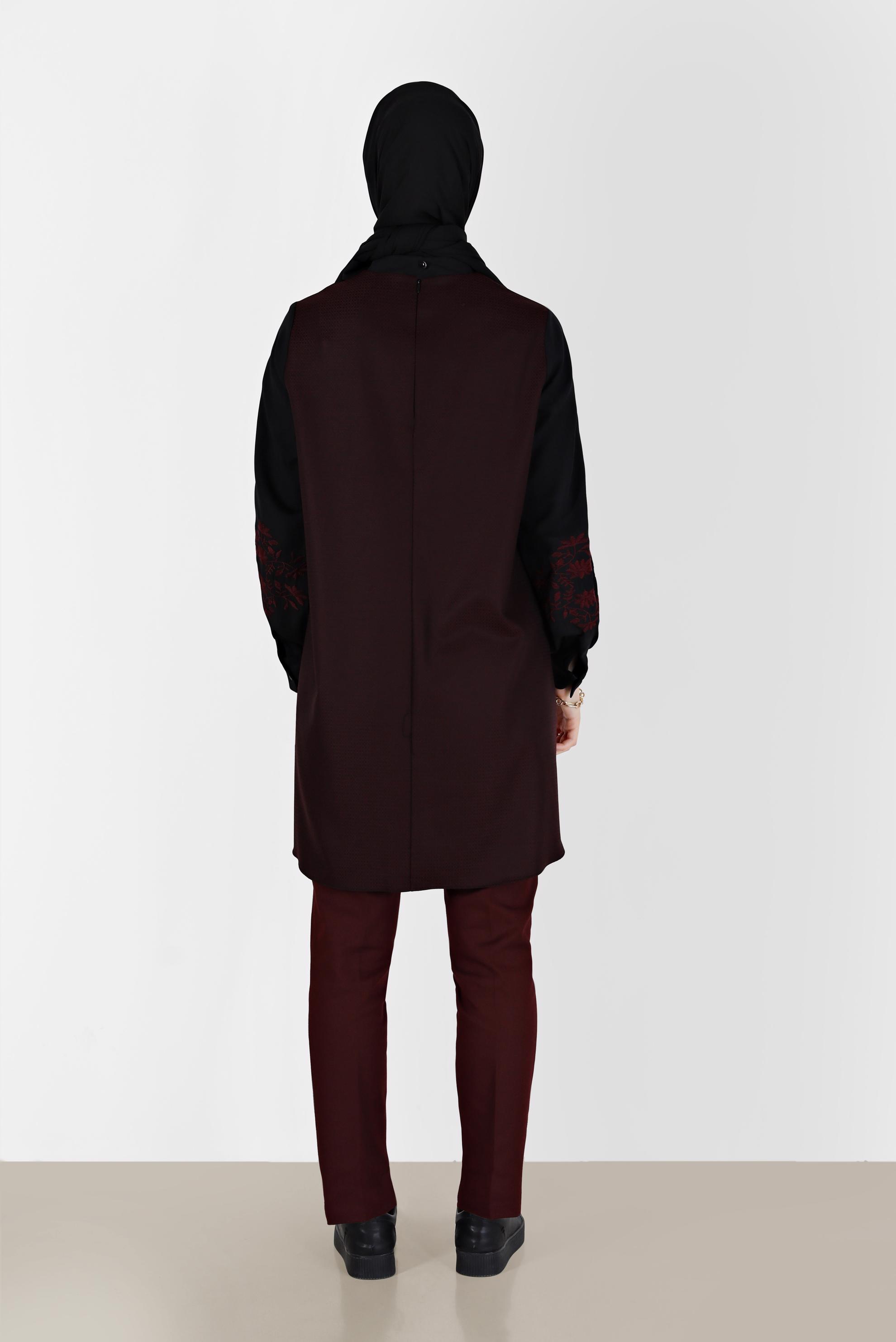 Hijab clothing CLARET RED TIE DETAIL GINGHAM PATTERN TUNIC 42443 