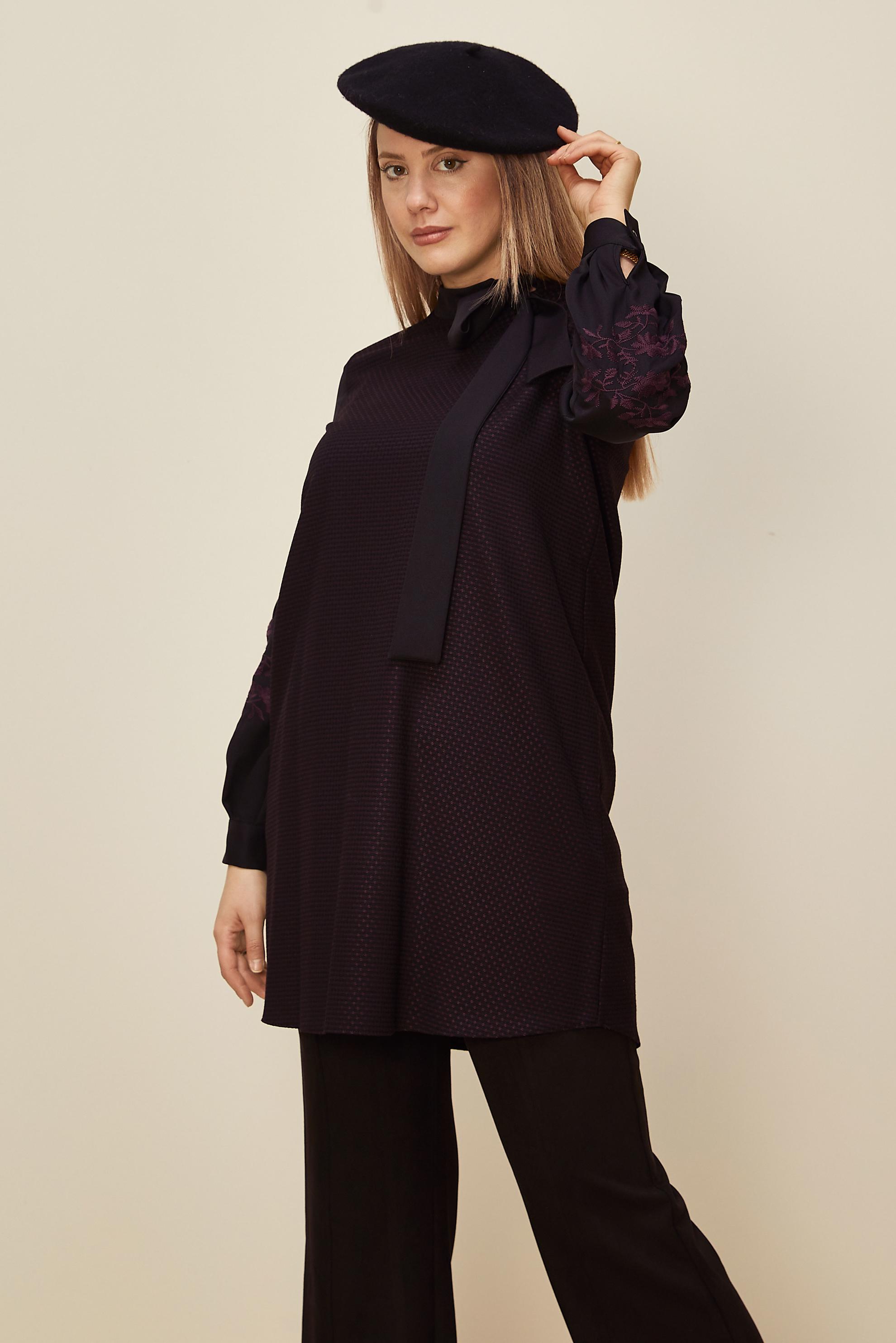 Hijab clothing DAMSON TIE DETAIL GINGHAM PATTERN TUNIC 42443 