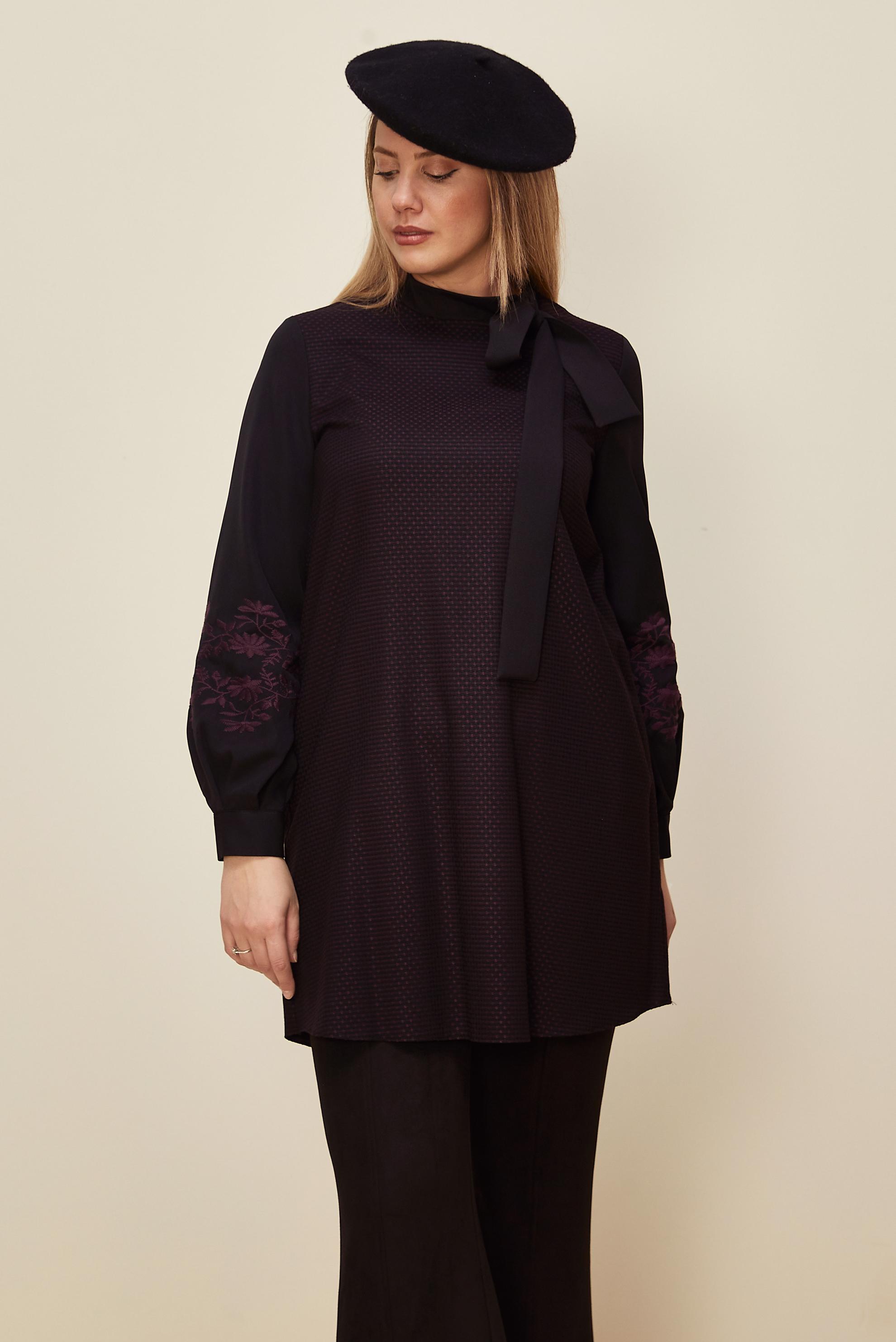 Hijab clothing DAMSON TIE DETAIL GINGHAM PATTERN TUNIC 42443 