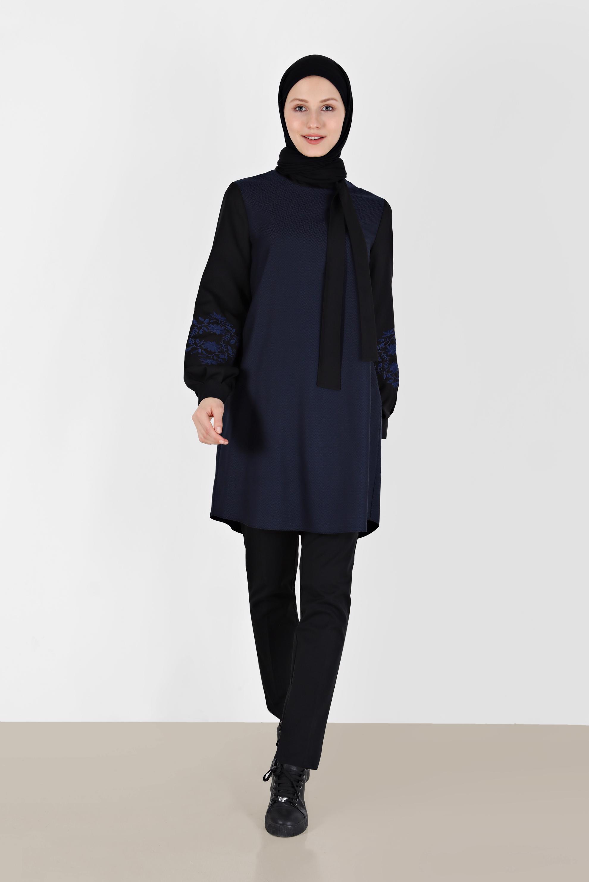 Hijab clothing BLUE TIE DETAIL GINGHAM PATTERN TUNIC 42443 