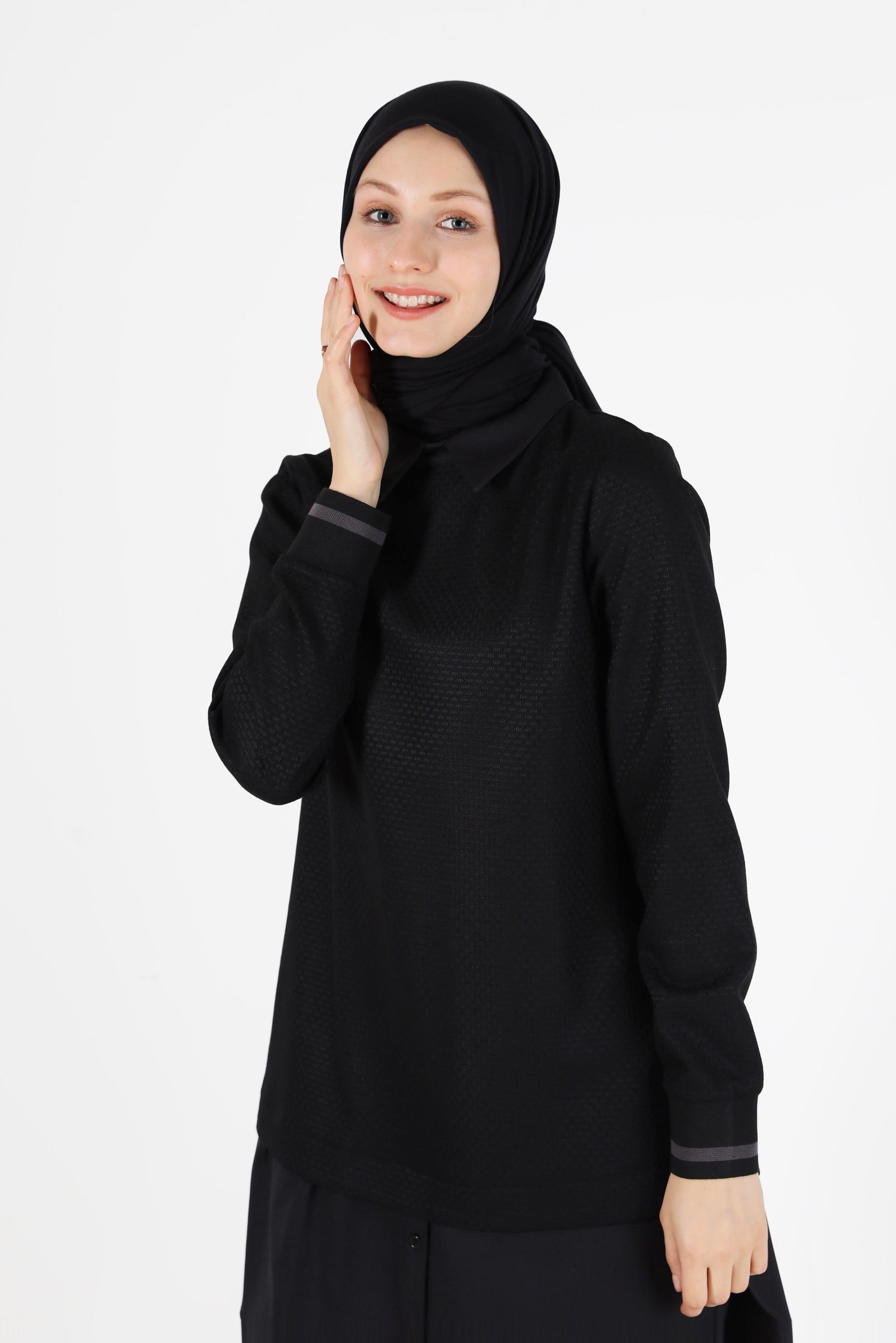 Hijab clothing BLACK SHIRT DETAIL GINGHAM PATTERN TUNIC 42444 
